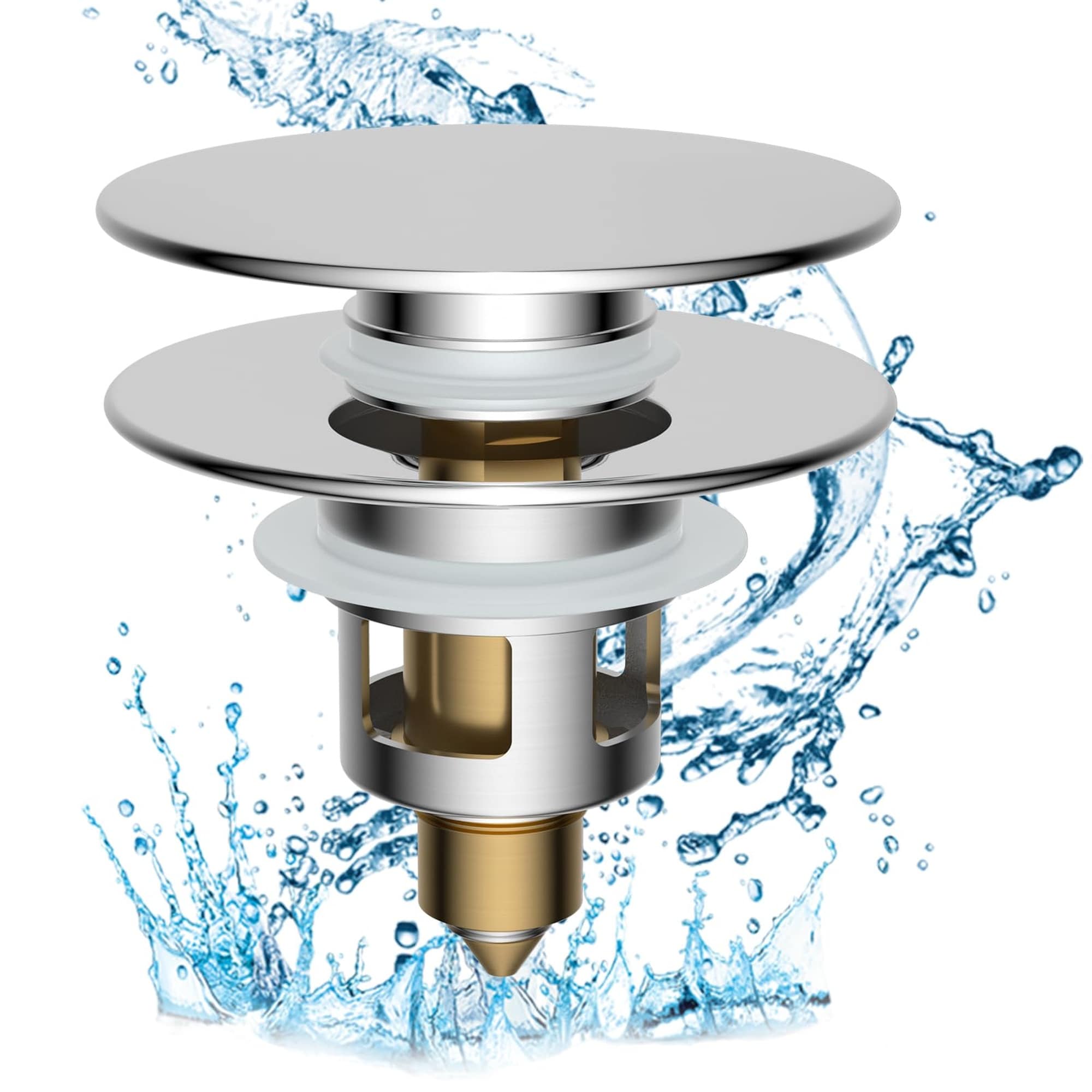 Numhew 2 in 1 Chrome Bathroom Sink Stopper Pop Up Drain Strainer for 1.1 to 2.3 in Drain Hole