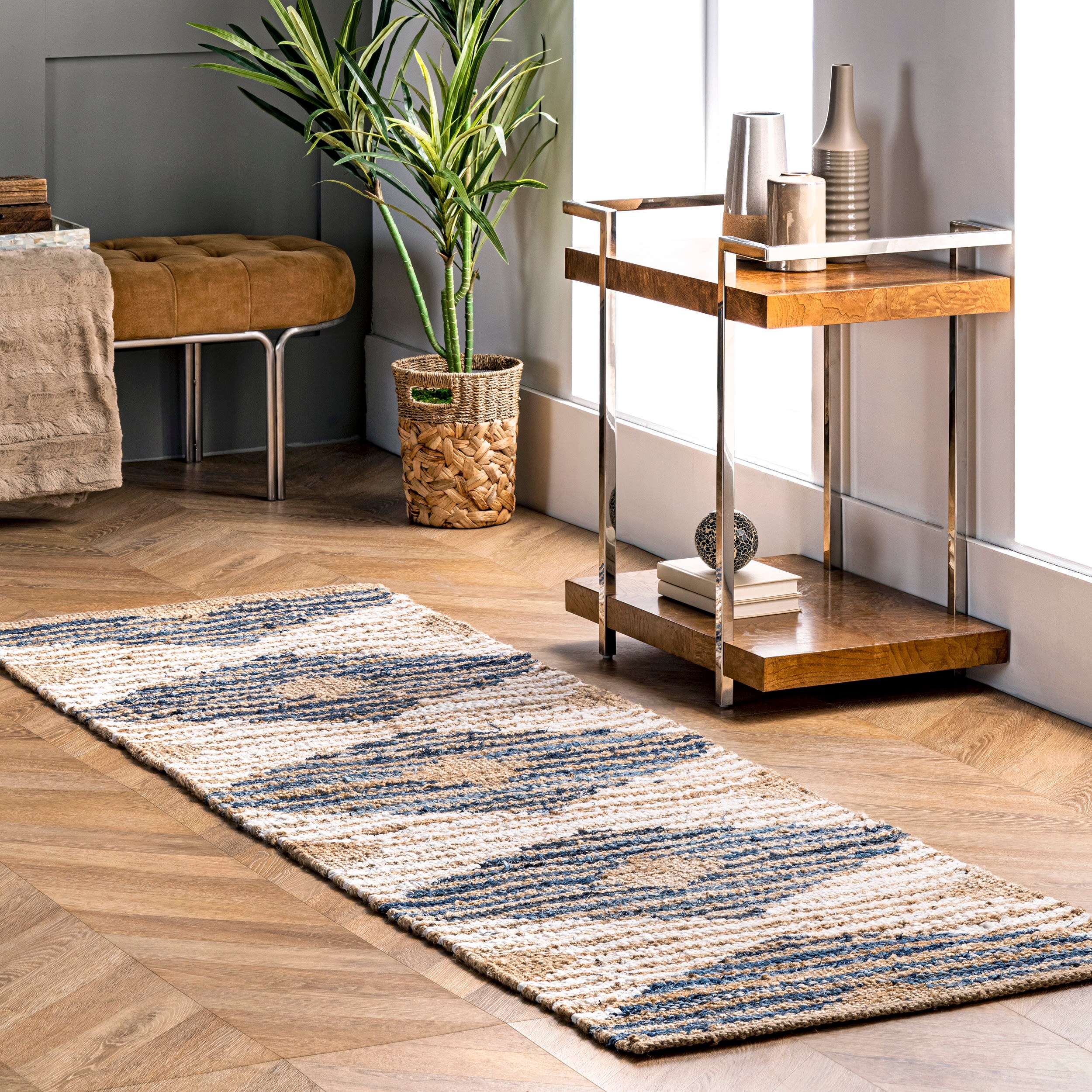 nuLOOM ASDR02A-2608 Dune Road 3 x 8 (ft) Braided Cotton/Jute/Polyester Denim Rectangular Indoor Abstract Coastal Runner rug