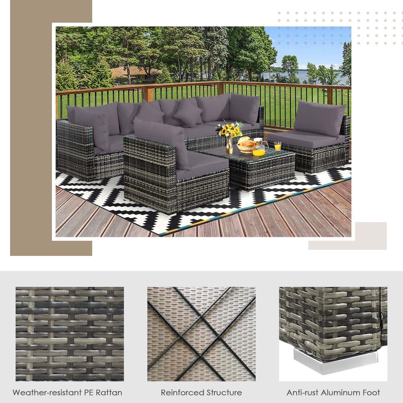 Clihome CWCH-HW68AC058GR+ Patio-Conversation-Sets - View #6