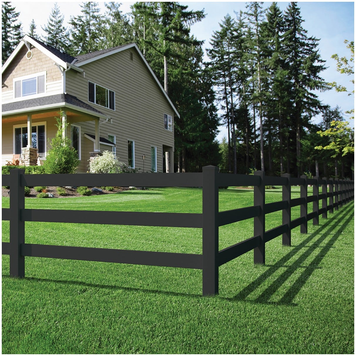 Outdoor Essentials Ranch Rail 5.5-in H x 8-ft W Black Vinyl Post and Rail Fence Rail in the Vinyl Fencing department at Lowes