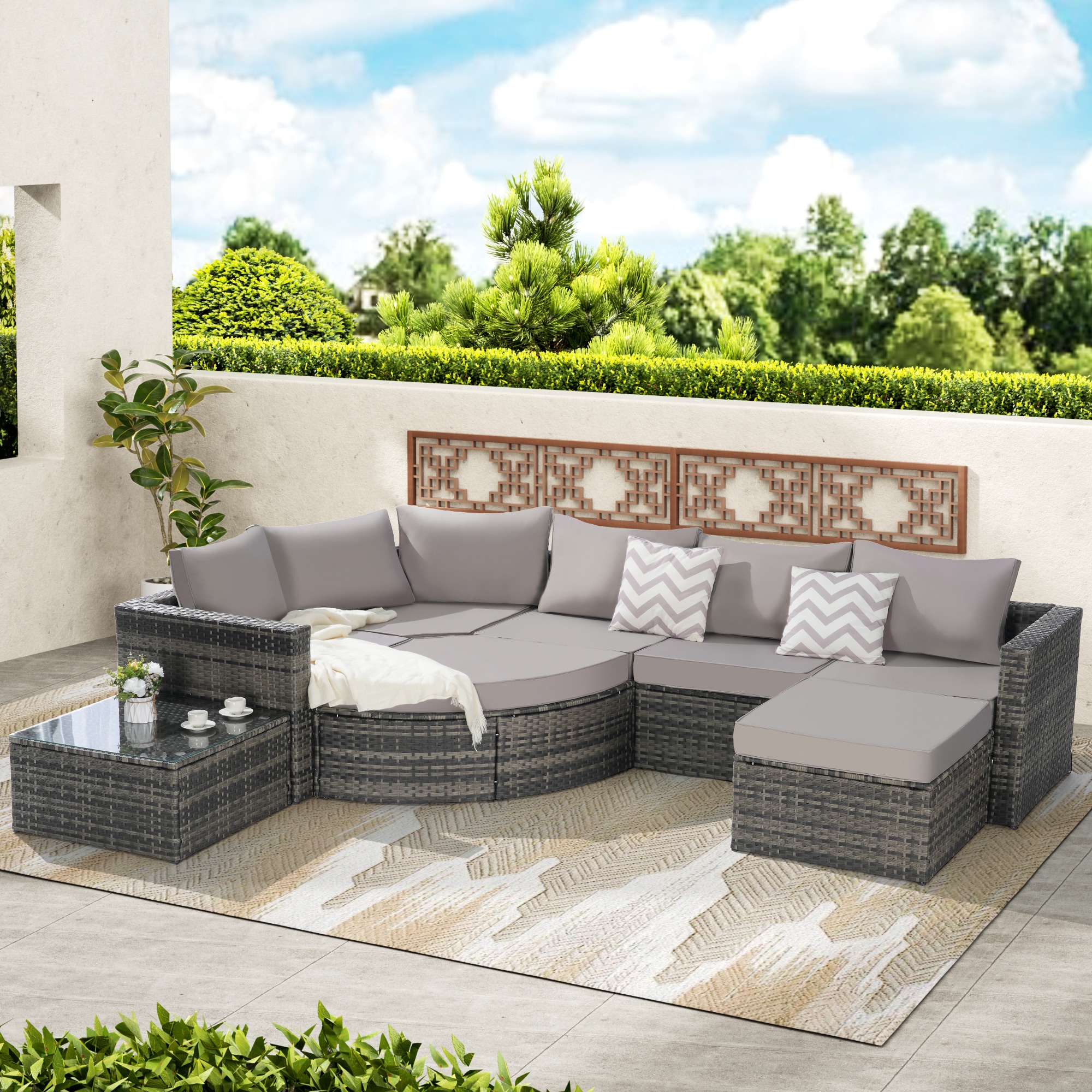 CESICIA PAC-A24 Patio Conversation Sets 8 -Piece Wicker Patio Conversation Set with Gray Cushions