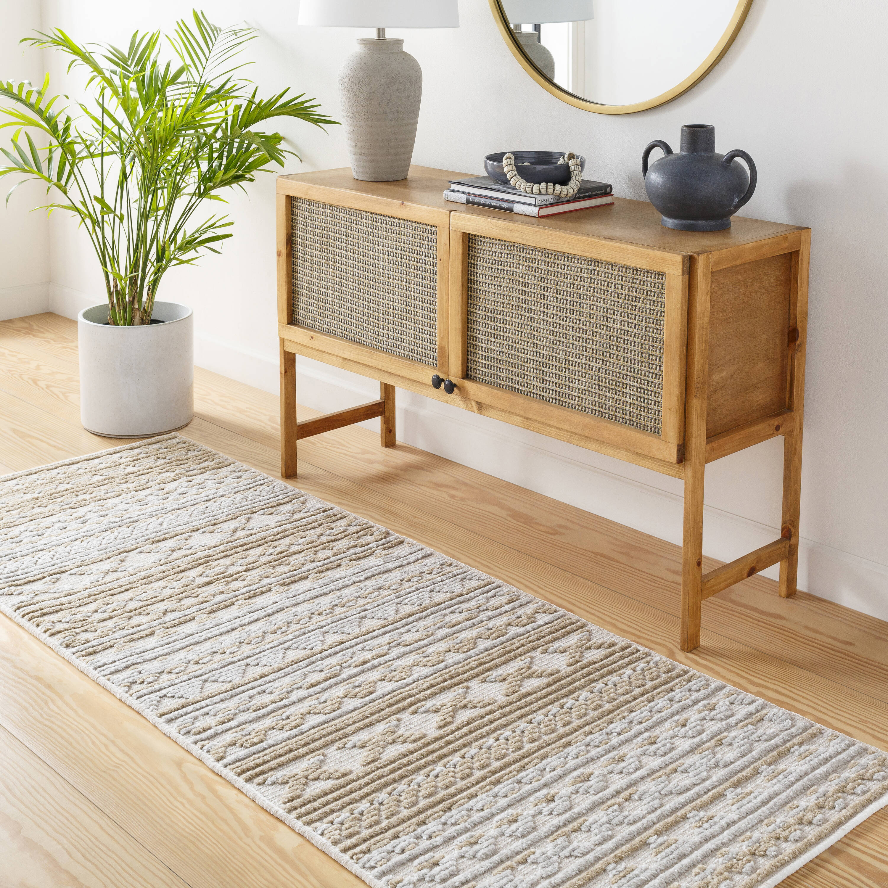 Origin 21 374179 Scania Natural Tan 2 x 8 (ft) Loomed Polypropylene Tan Rectangular Indoor Ikat Machine washable Runner rug