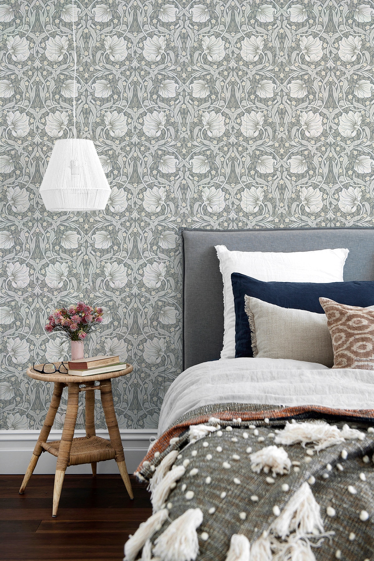 Alloy Grey and Alabaster Floral Vinyl Peel and Stick Wallpaper