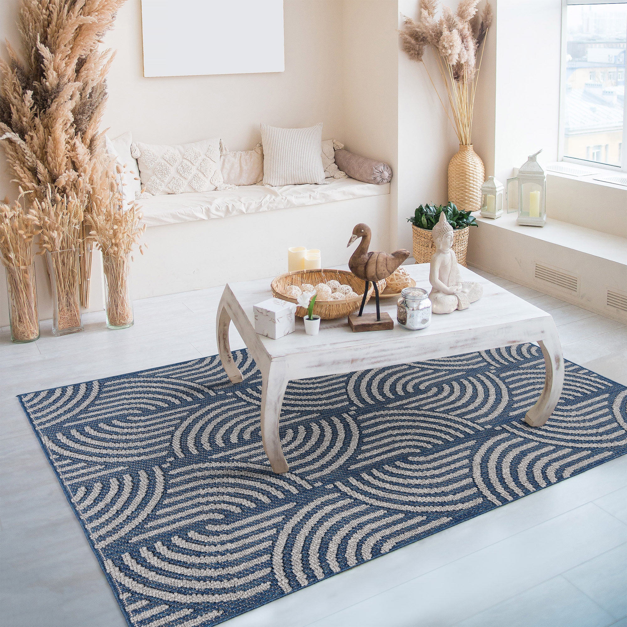 allen + roth 28228 Rounded Shores 4 x 6 (ft) Polypropylene Navy Gray Rectangular Indoor Geometric Area rug