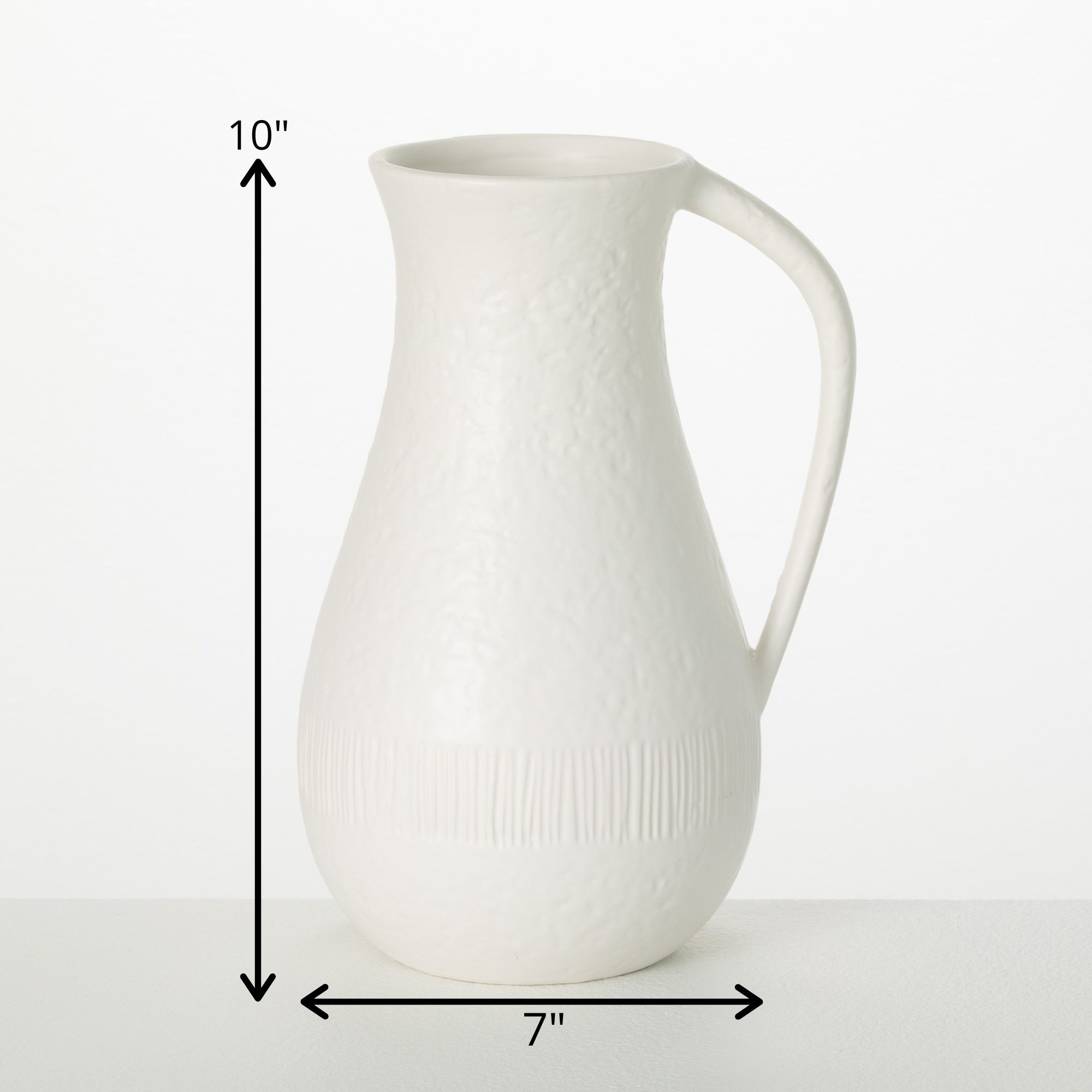 White Textured Ceramic Pitcher Vase with Handle
