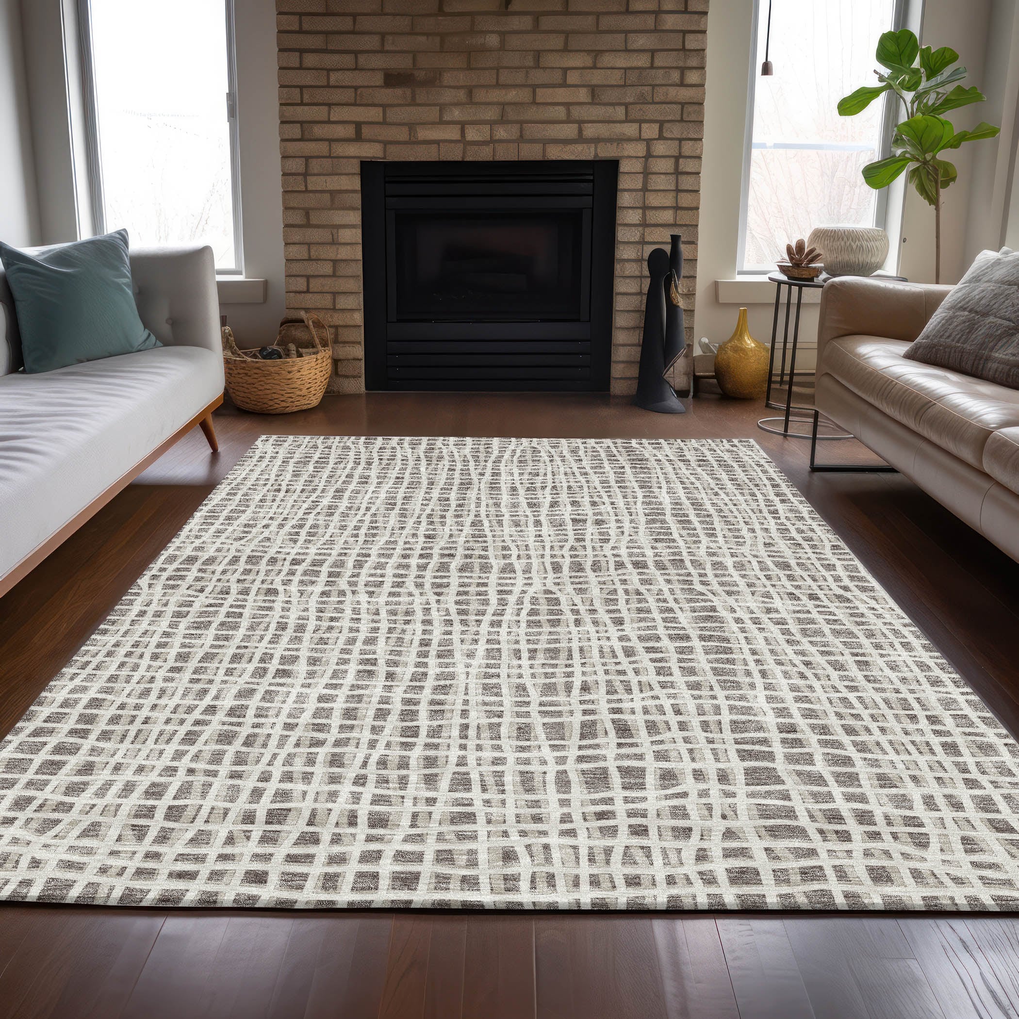 Addison Rugs ACN729TP9X12 Chantille ACN729TP 9 x 12 (ft) Polyester Taupe Rectangular Indoor/Outdoor Geometric Machine washable Area rug