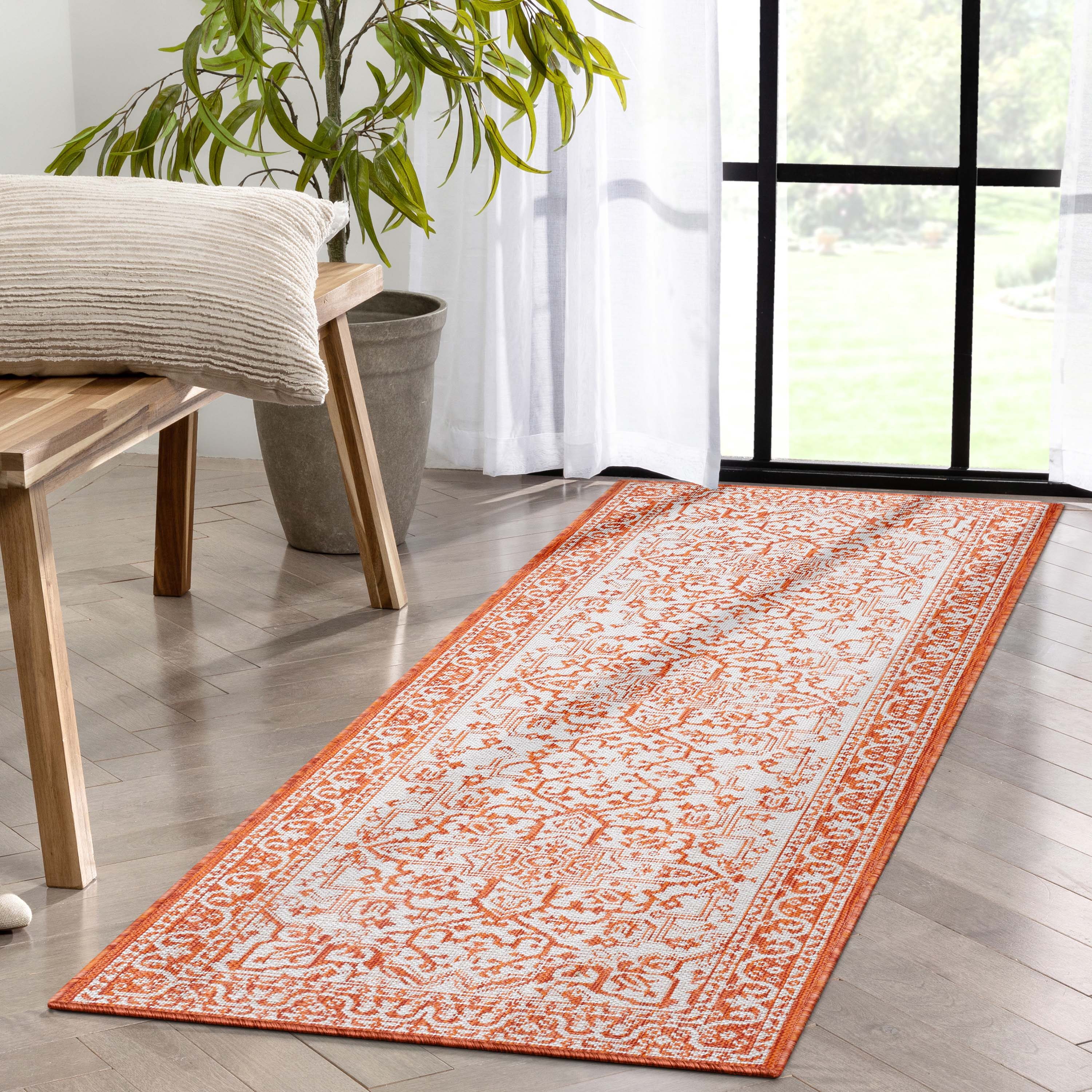 Well Woven LIA-199-2 2 x 8 (ft) Flatweave Polypropylene Orange Rectangular Indoor/Outdoor Abstract Mid-Century Modern Runner rug