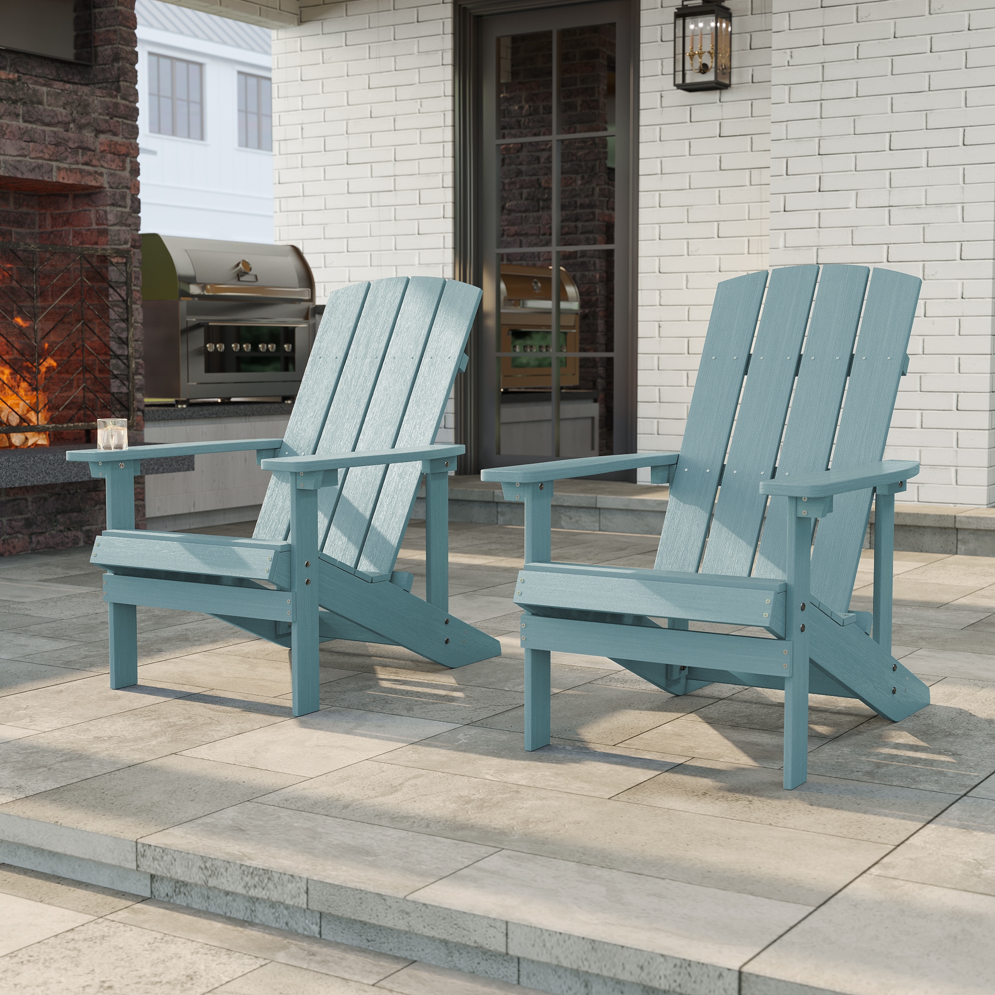 ACEGOSES LW-QW-B5LB-2 Adirondack Chair Set of 2 Turquoise Stationary Adirondack Chair with Slat Seat