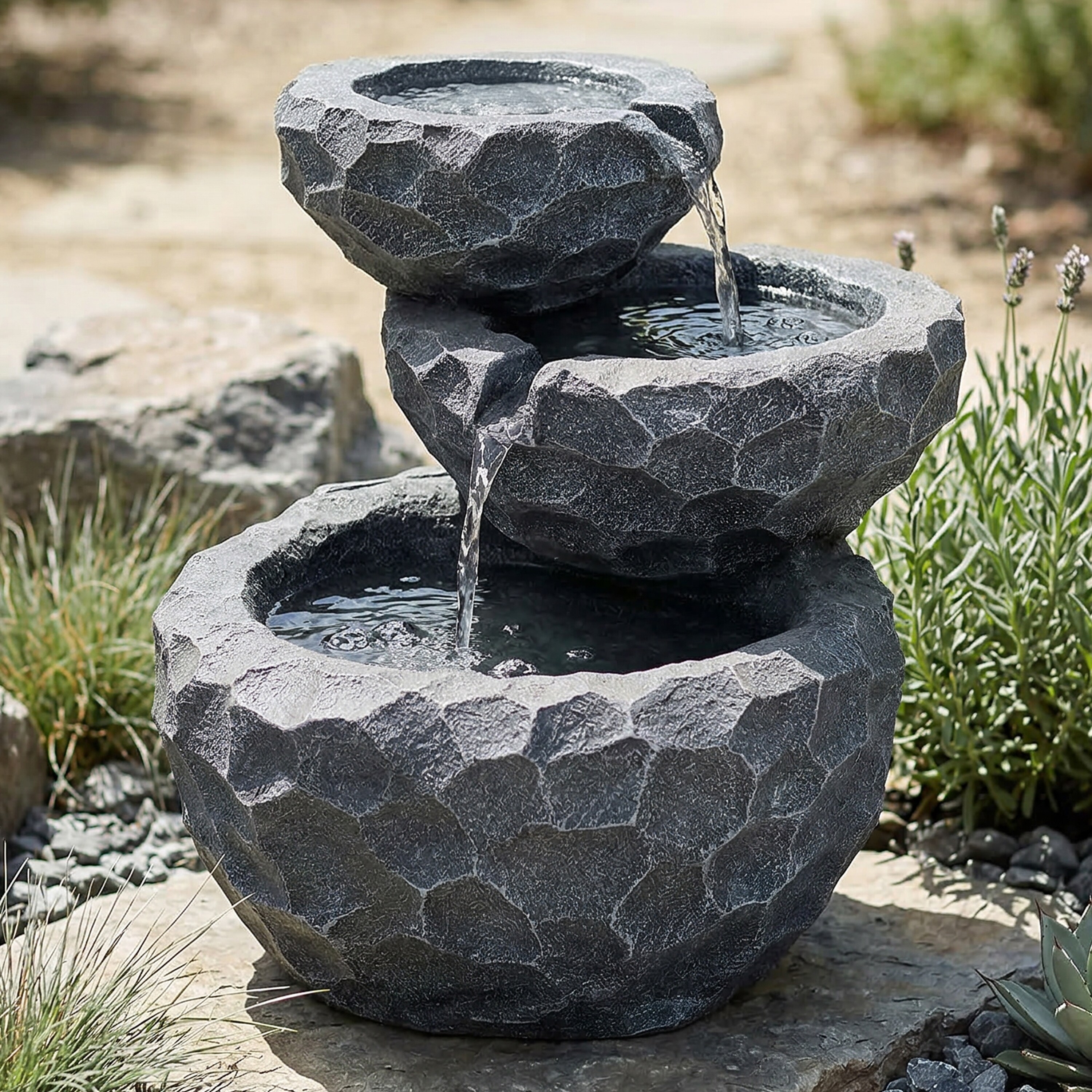 Sunnydaze Decor 17.5-in H Resin Water Solar Tiered Outdoor