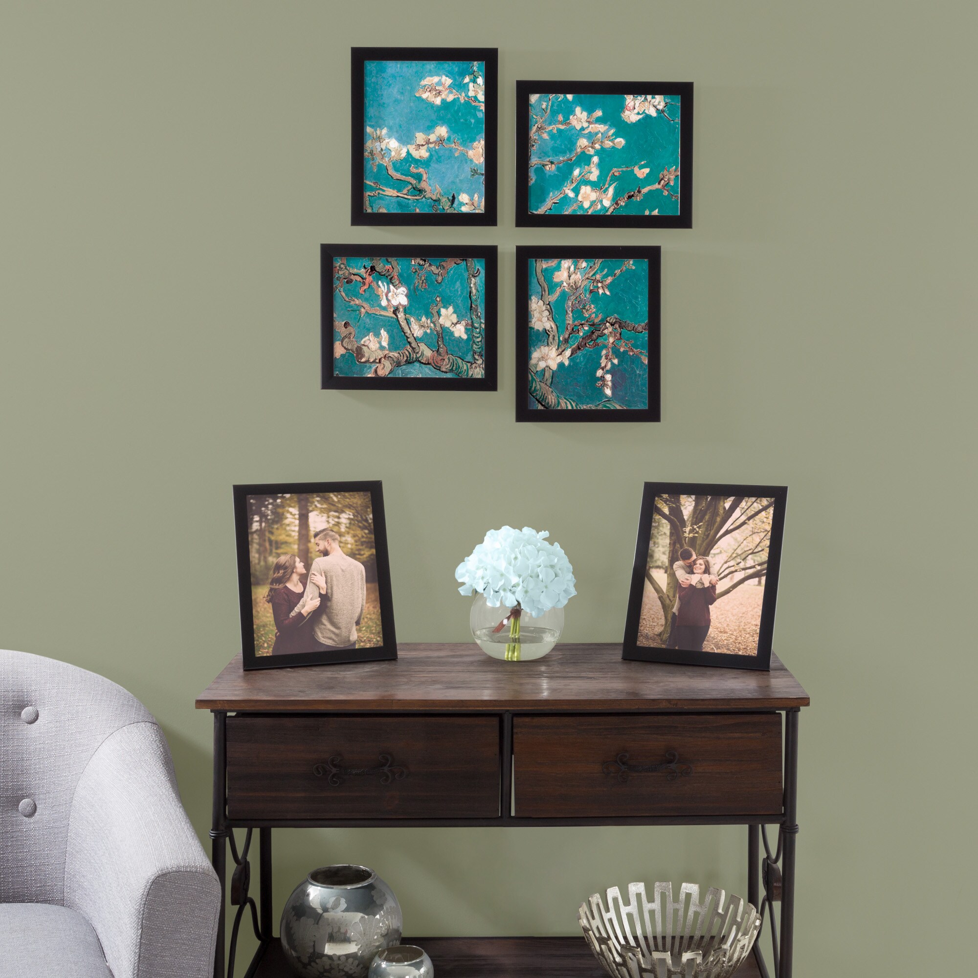 Family Piture Frame 4x6 Vertical Metal Tree Desk Photo Frames with Glass  Terrarium Vase Flower Plants (Tree)