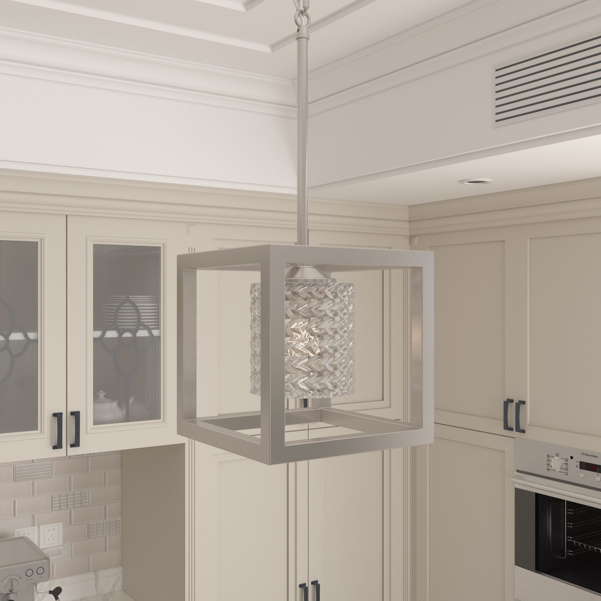 ACROMA 2301ASCR Greeley 1 -Light Nickel Modern/contemporary Textured glass Square Small Hanging Pendant light