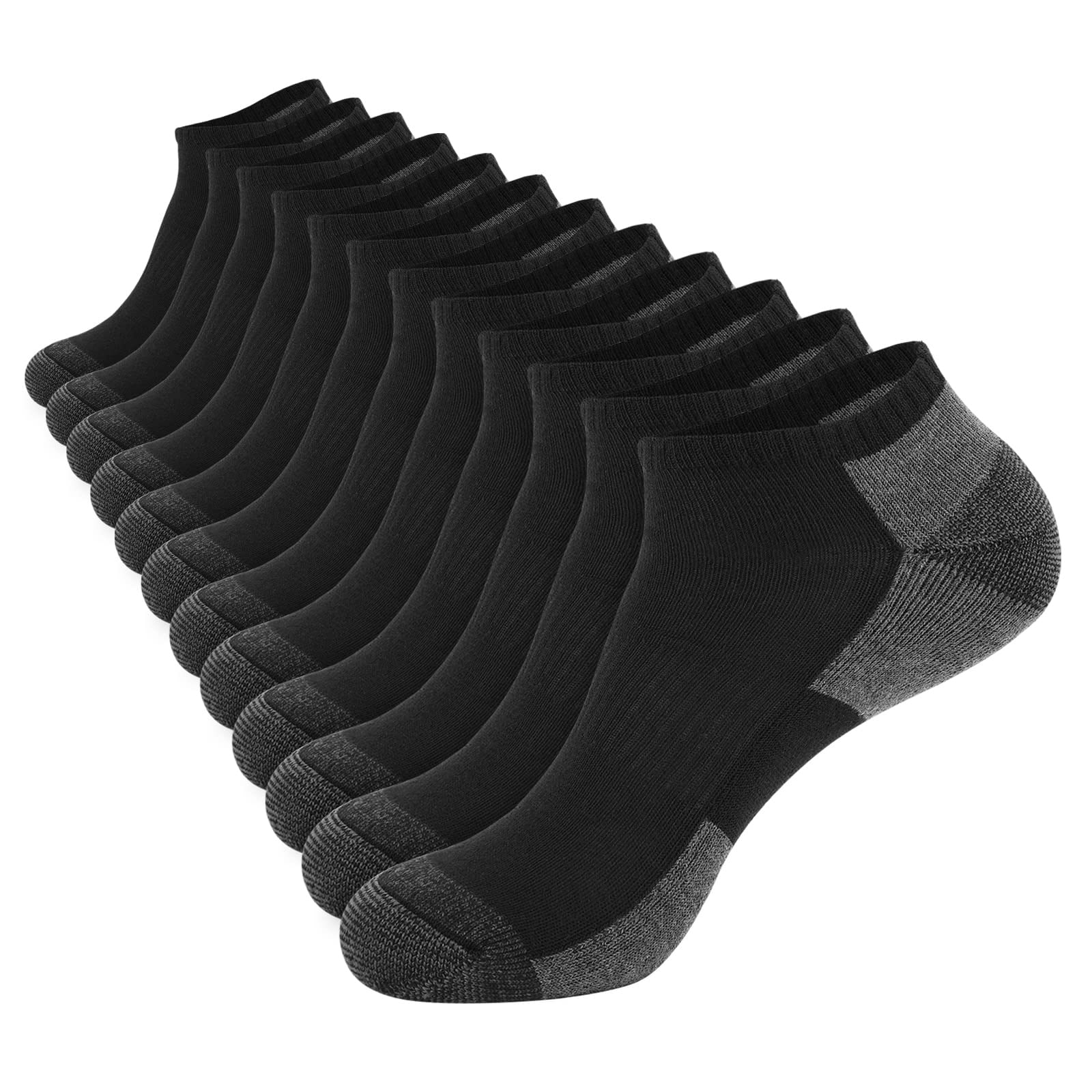 Misopily  12 Pack Mens Cushioned Ankle Socks Low Cut Breathable Moisture Wicking Comfort Fit Athletic Socks Shoe Size 6 to 11 for Everyday Wear