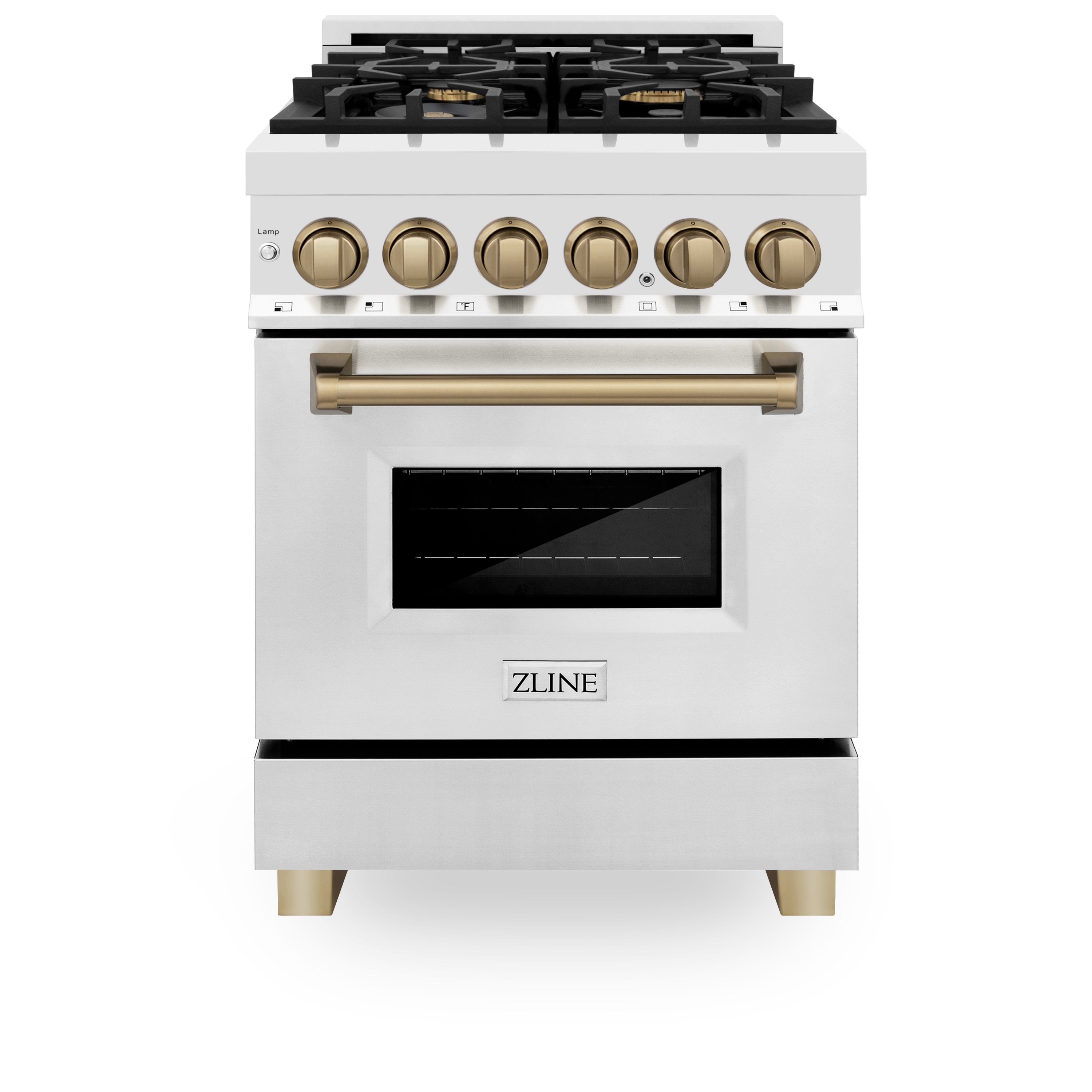 ZLINE KITCHEN & BATH RAZ-24-CB Legacy 24-in Deep recessed 4 burners Convection Oven Freestanding Dual Fuel Range ( Stainless Steel with Champagne Bronze Accents )