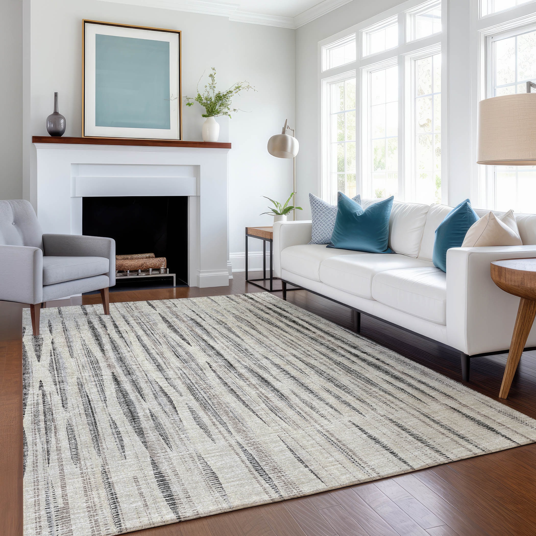 Addison Rugs AMF31BE10X14 Mayfield AMF31BE 10 x 14 (ft) Loomed Polyester Beige Rectangular Indoor Stripe Machine washable Area rug