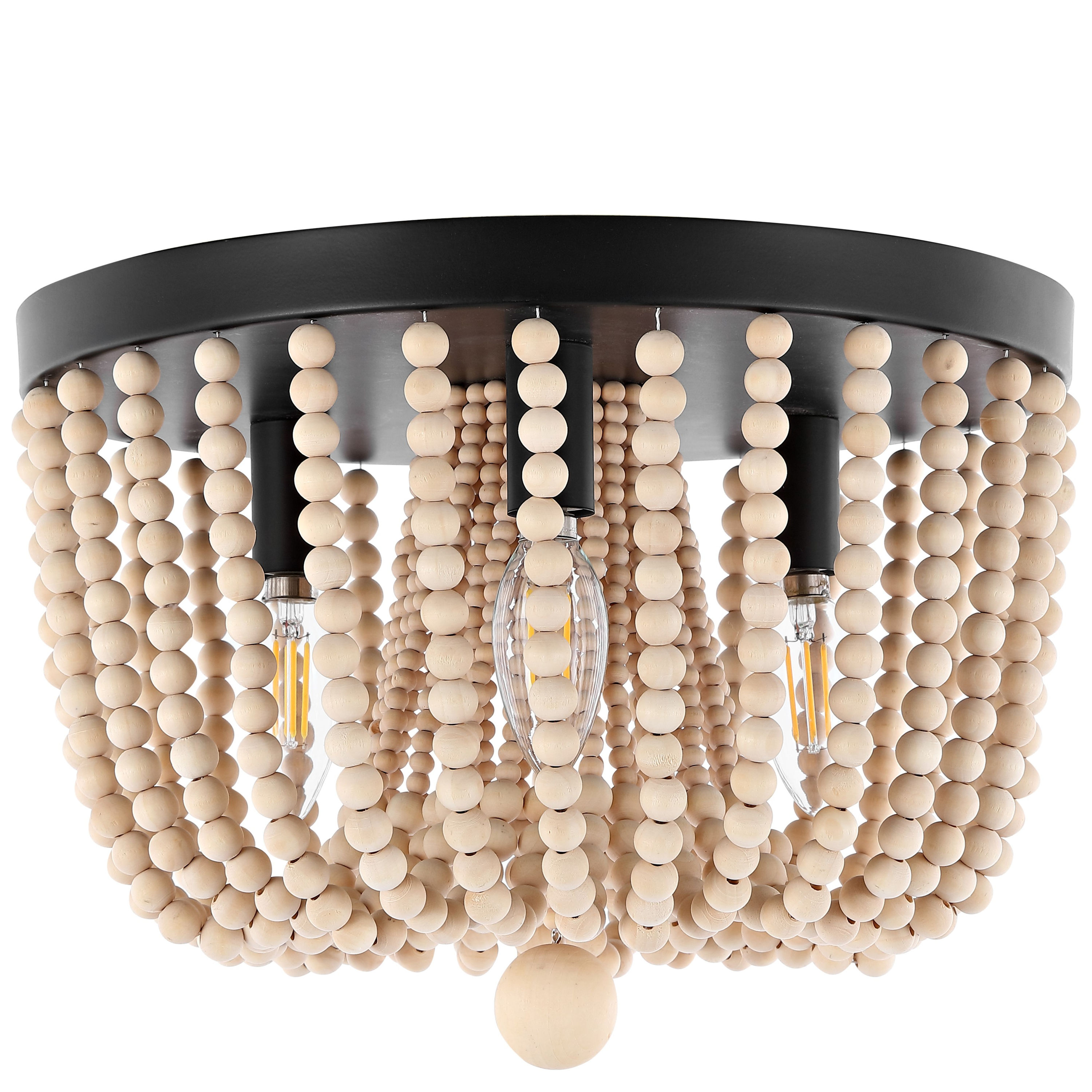 Bronze Bohemian Iron and Wood Bead LED Flush Mount Light