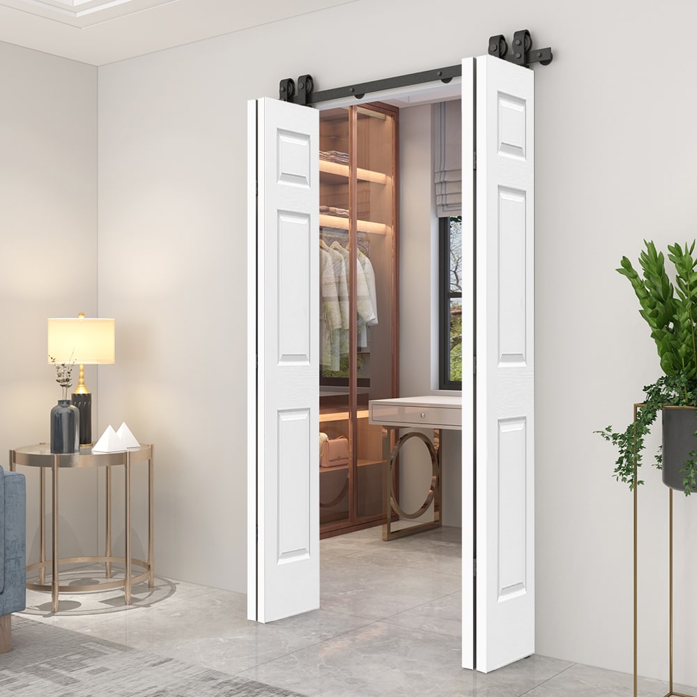 CALHOME 60-in x 84-in White Mdf Double Bifold Barn Door (Hardware Included)  in the Barn Doors department at