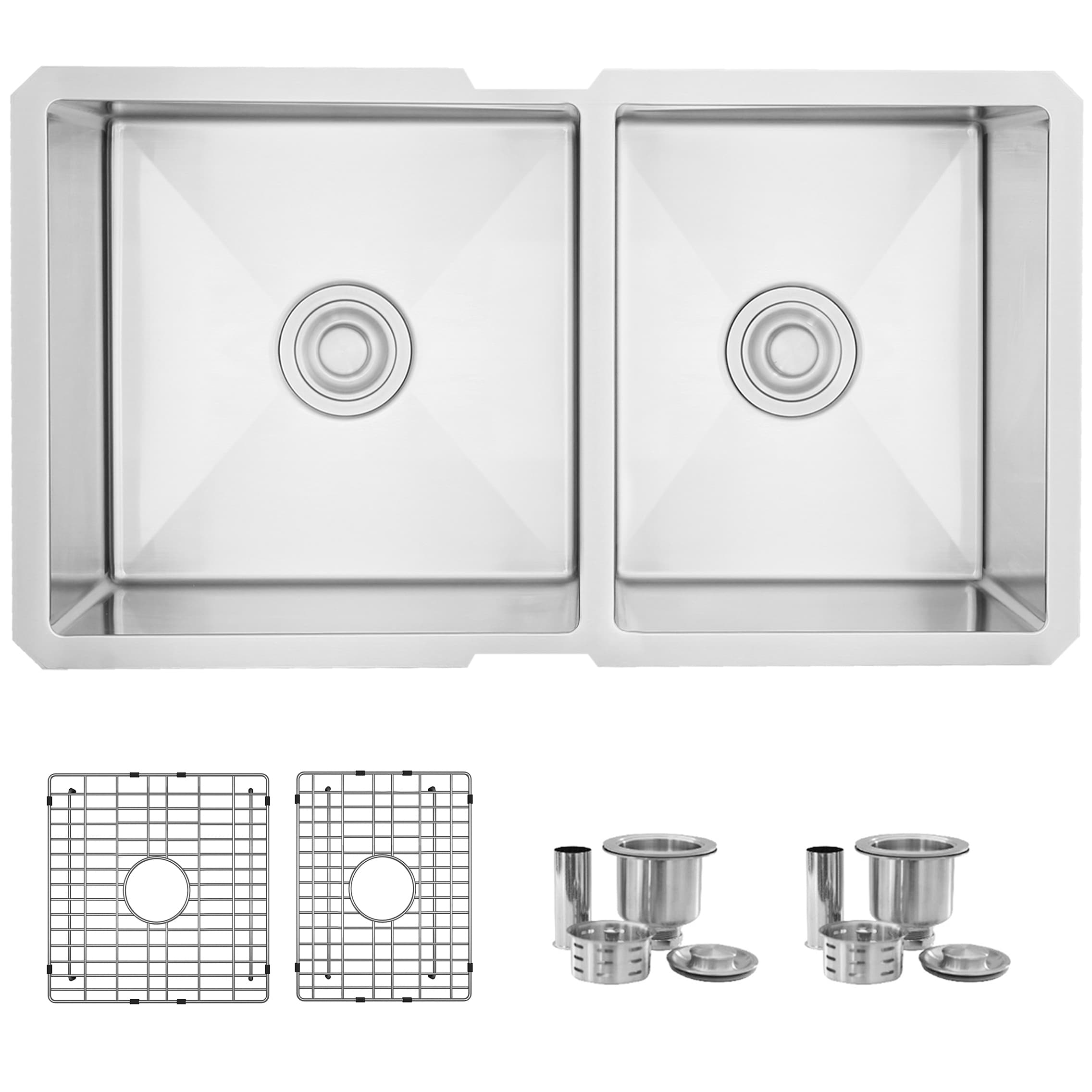 Stylish S-322XG1 Undermount 33-in x 18-in Stainless steel Double offset bowl 16 -Gauge Kitchen Sink