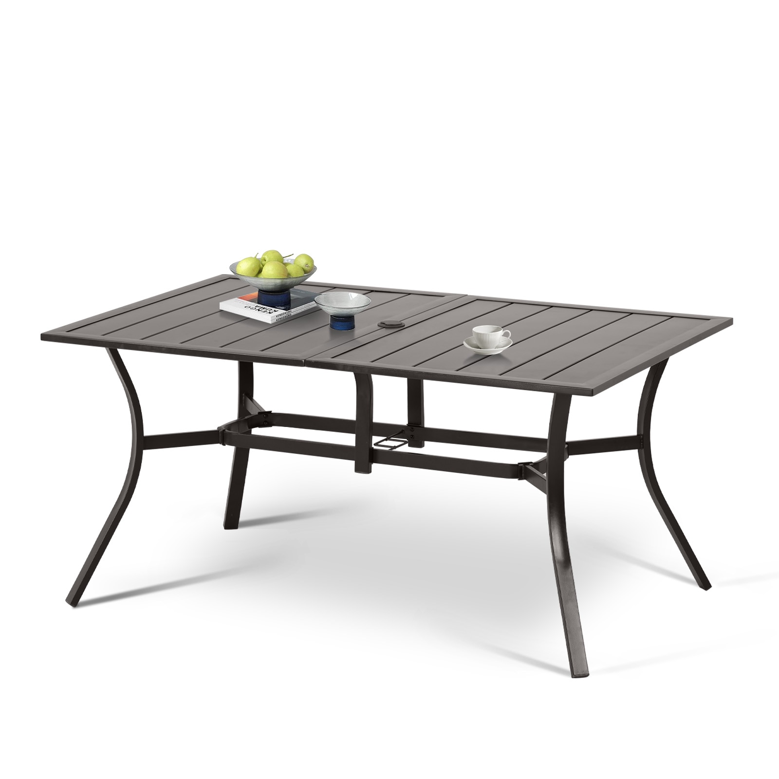 Aoodor A279-PCECE Patio Table Rectangle Outdoor Dining Table 38-in W x 59-in L with Umbrella Hole