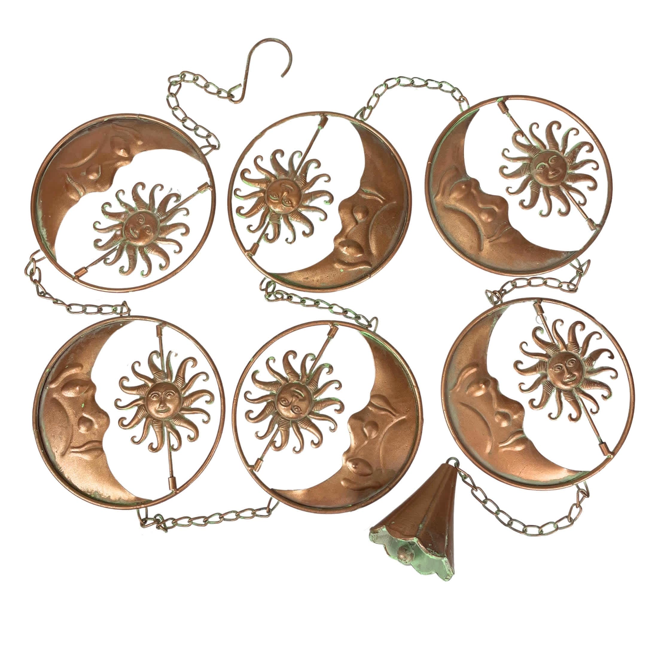 Things2Die4 MRC-54552-LT 80-Inch Metal Rain Chain - 6 Celestial Crescent Moon and Suns - Bronze Finish