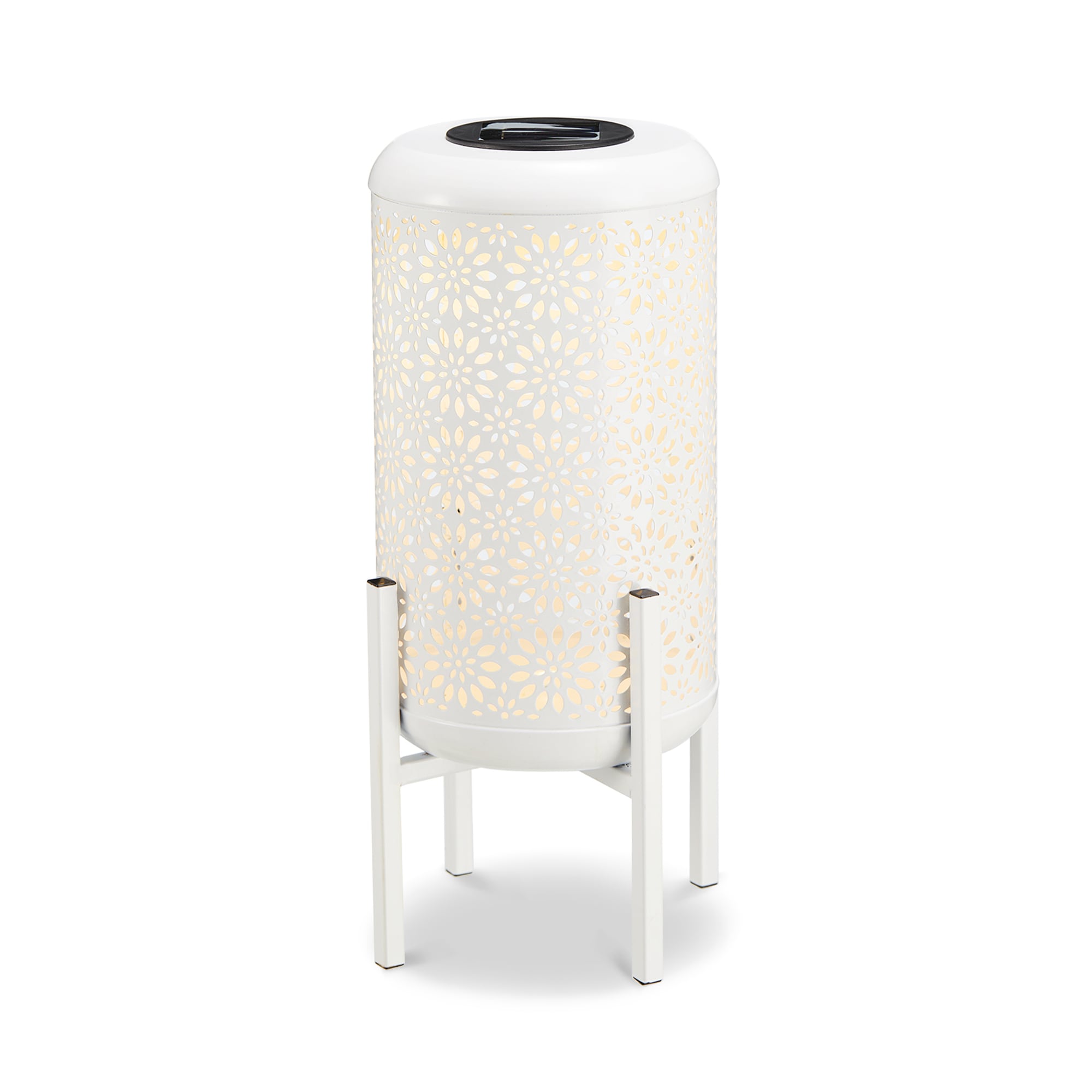 14.25" White Metal Floral Motif Outdoor Lantern