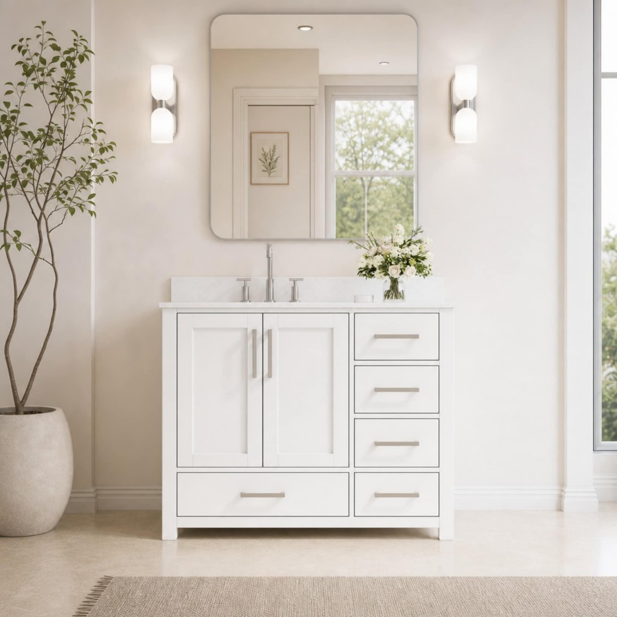 Poinic SGL Fully Assembled 36-in White Undermount Single Sink Bathroom Vanity with White Cultured Marble Top (Fully Assembled)
