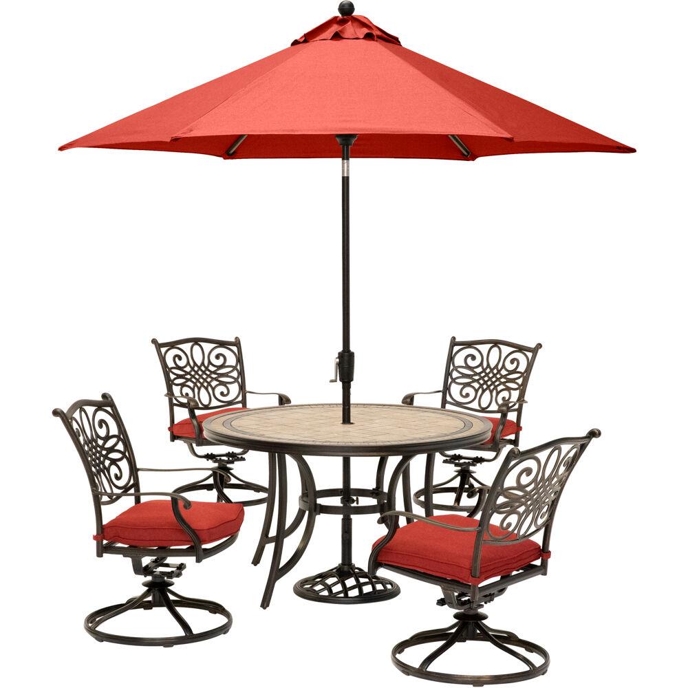 Hanover MONDN5PCSW4-SU-R Monaco 6-Piece Bronze Patio Dining Set with Red Cushions