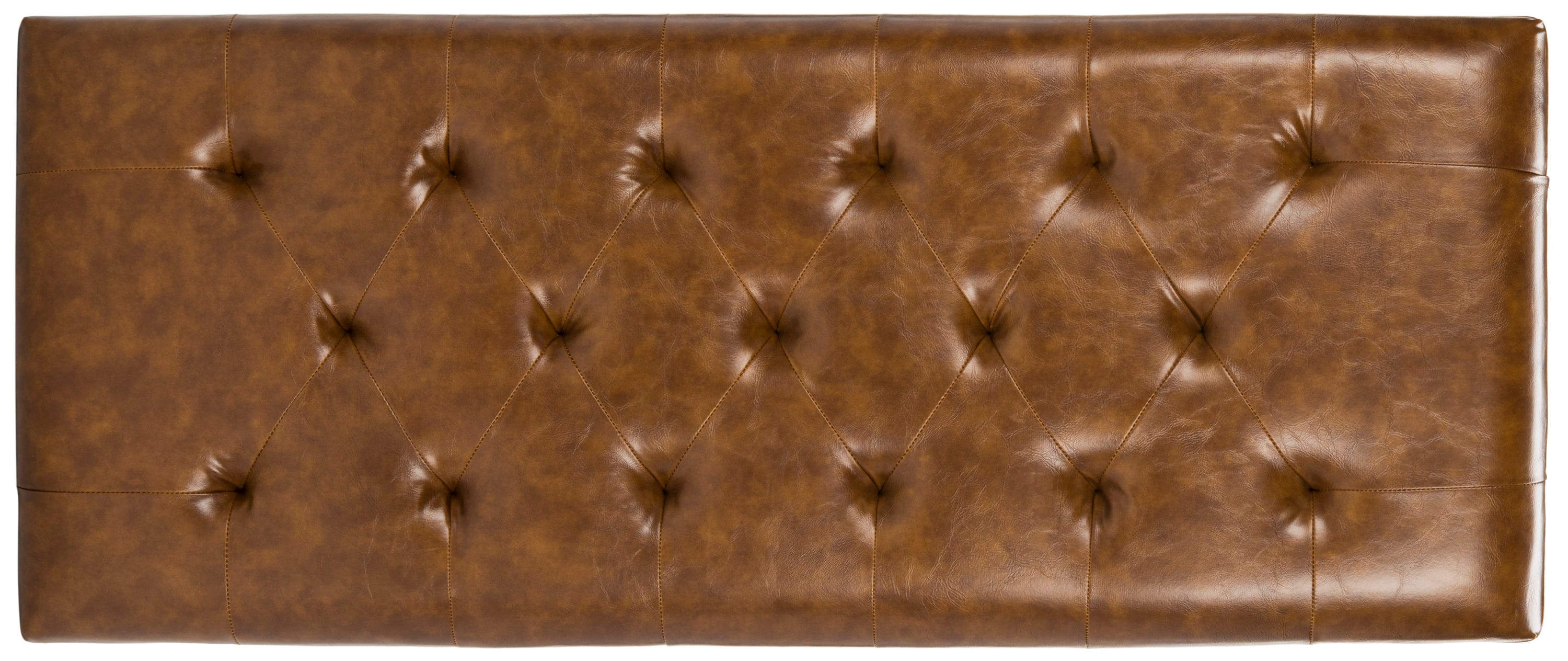 Saddle Leather and Black Beech Wood Tufted Bench