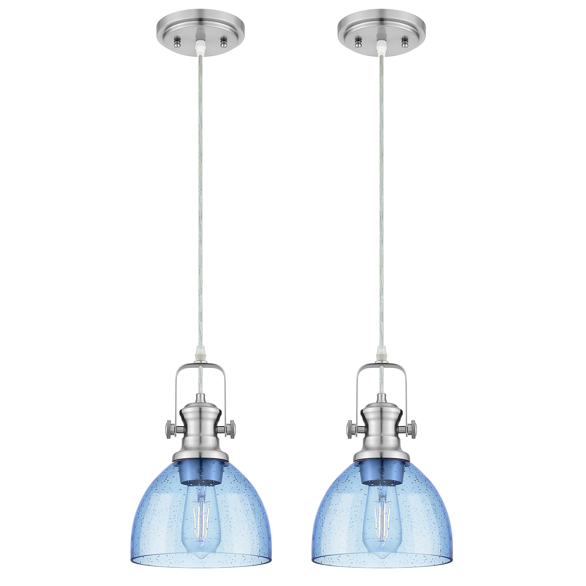 IUEST  2 Pack Pendant Lights Kitchen Island 7 5 Inch Farmhouse Pendant Lighting with Blue Seeded Glass Shade Vintage Hanging Light Fixtures