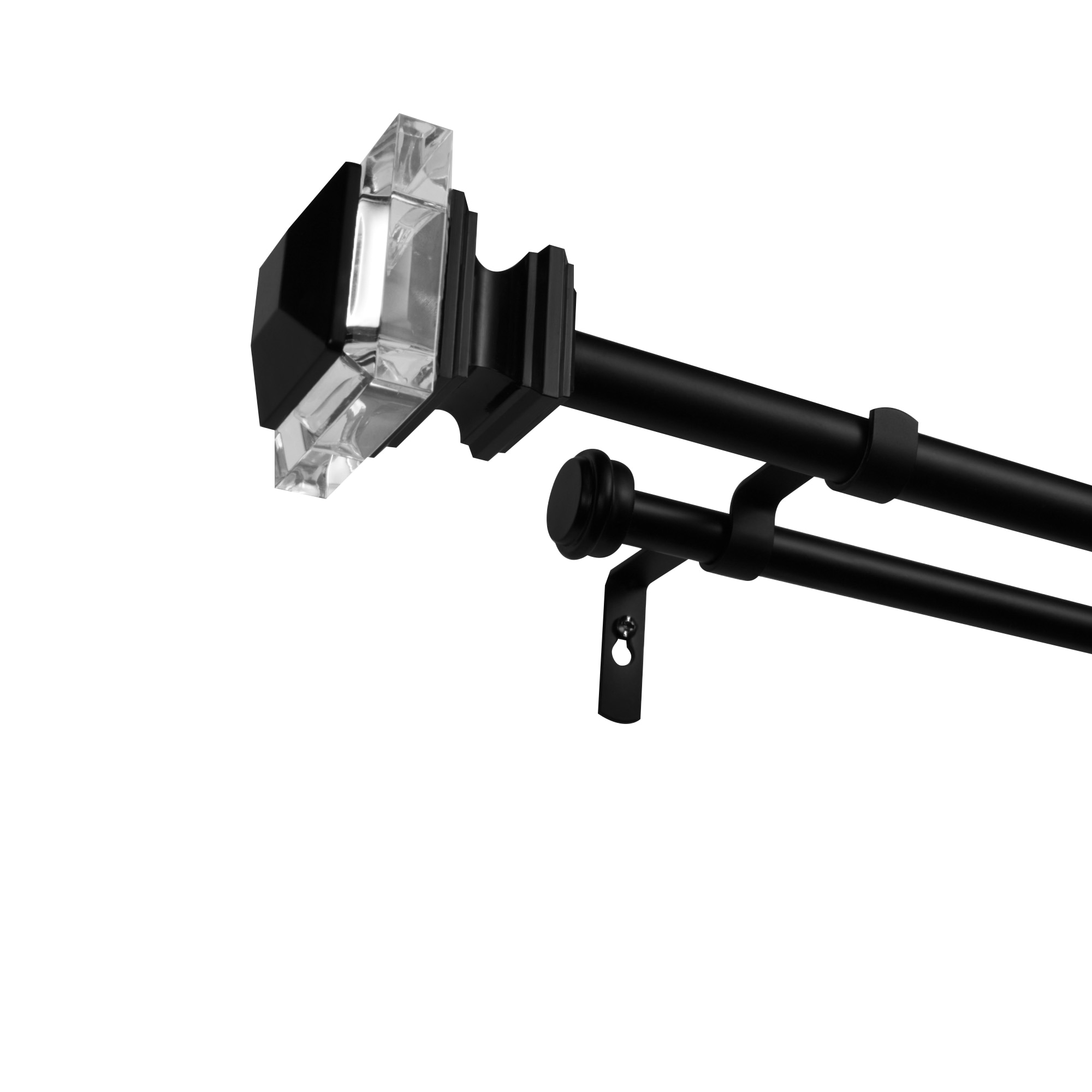 Exclusive Home ER1023-03 66120 Prism Double 66-in to 120-in Matte black Iron Double curtain rod with Finials