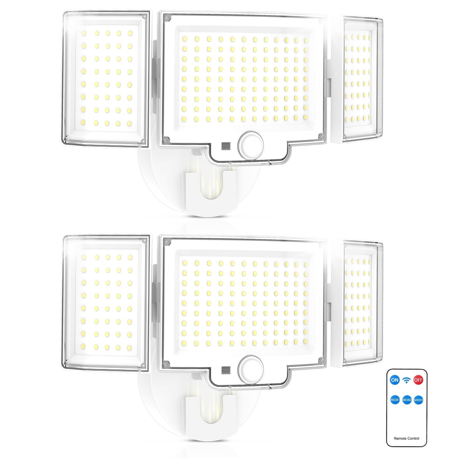 Lukvuzo  2 Pack Motion Sensor Outdoor Light 188 LED 4200 Lumen 6500K Daylight Three Mode Remote IP65 Waterproof Adjustable Hardwired Floodlight for Garage Yard Porch