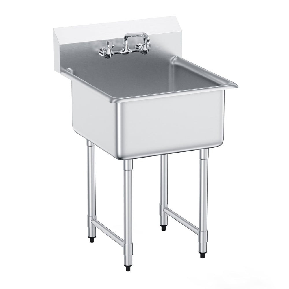 SUGIFT Stainless Steel Utility Sink 1 Compartment Freestanding with Faucet and Legs 27 x 24 x 41 in Commercial Single Bowl for Garage Kitchen Laundry