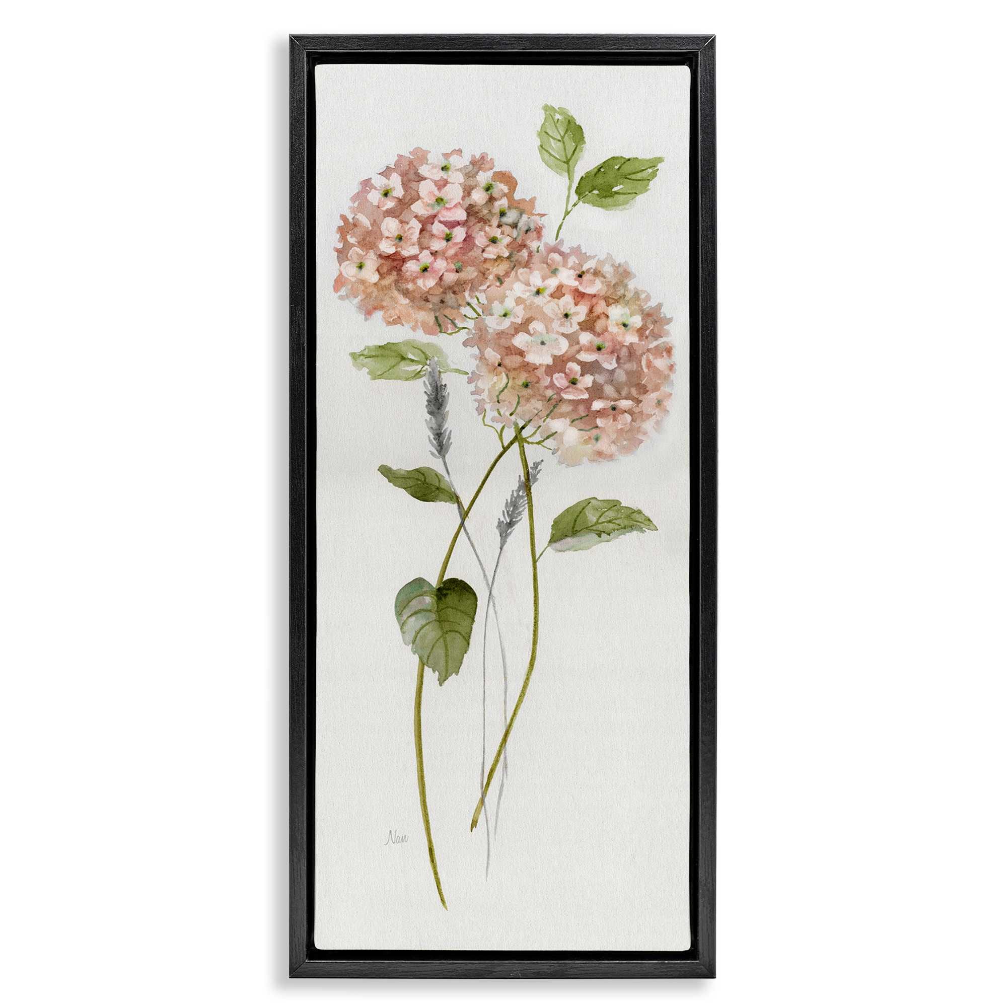 Stupell Industries BS-235-FFB-13X30 Two Pink Hydrangeas Black Framed Floater Canvas Wall Art By Nan 15 x 31