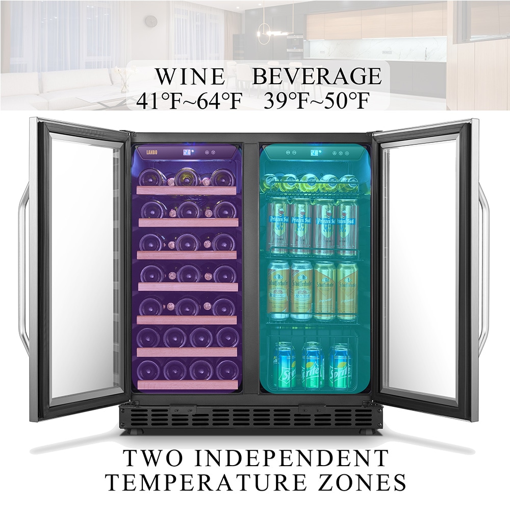 LANBO 29.5-in W 33-Bottle Capacity Black, Stainless Stain Dual Zone Cooling  Built-In /freestanding Wine Cooler in the Wine Coolers department at