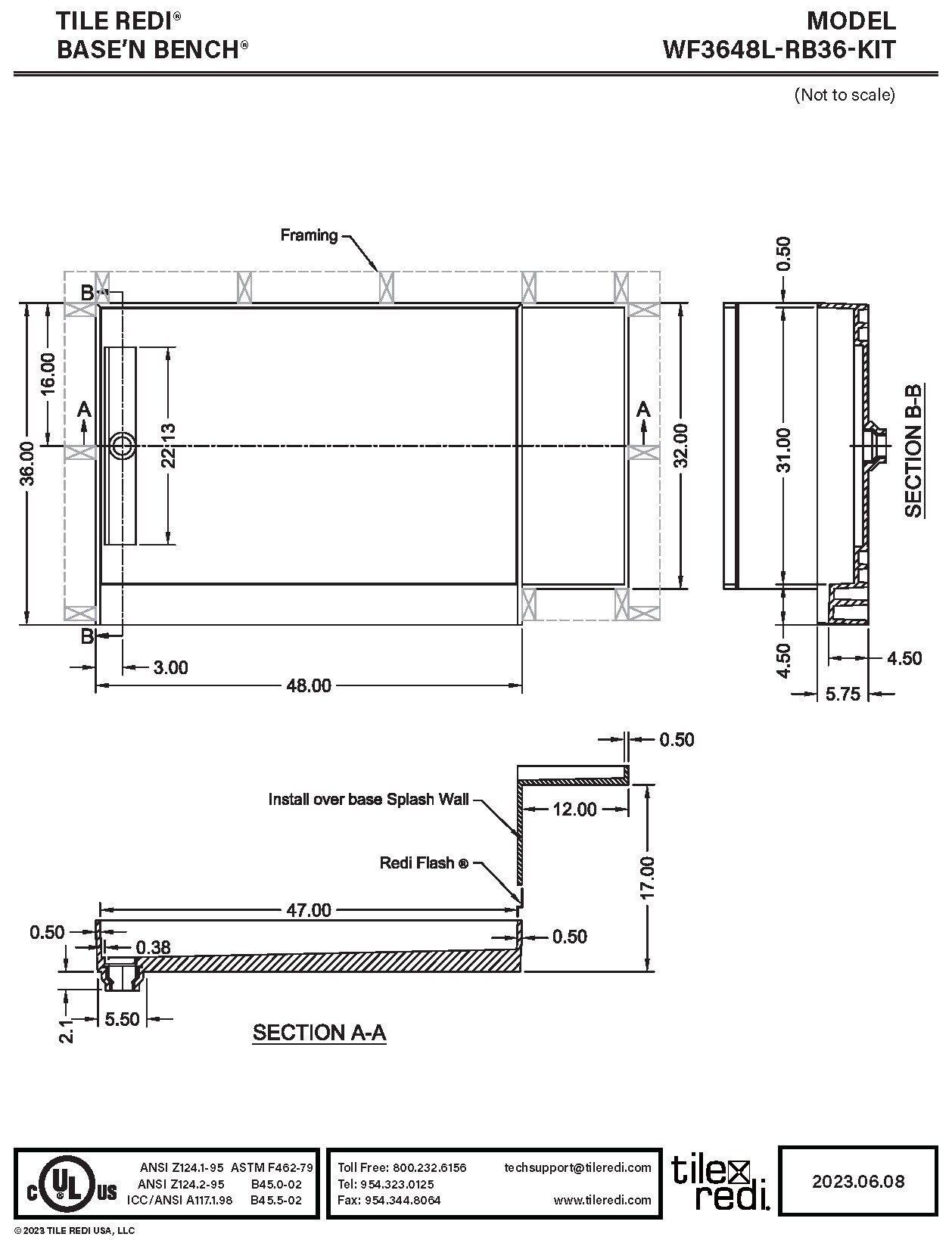 Tile Redi 36-in W x 60-in L Made For Tile Single Threshold Rectangle ...