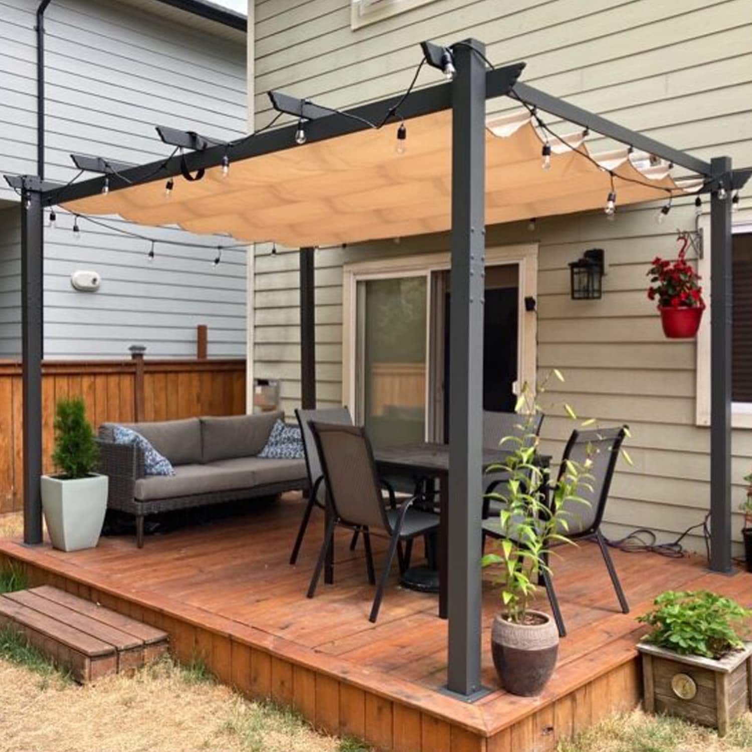 PURPLE LEAF Home and Garden 10-ft W x 13-ft L x 8-ft H Beige Metal Freestanding Pergola with Canopy