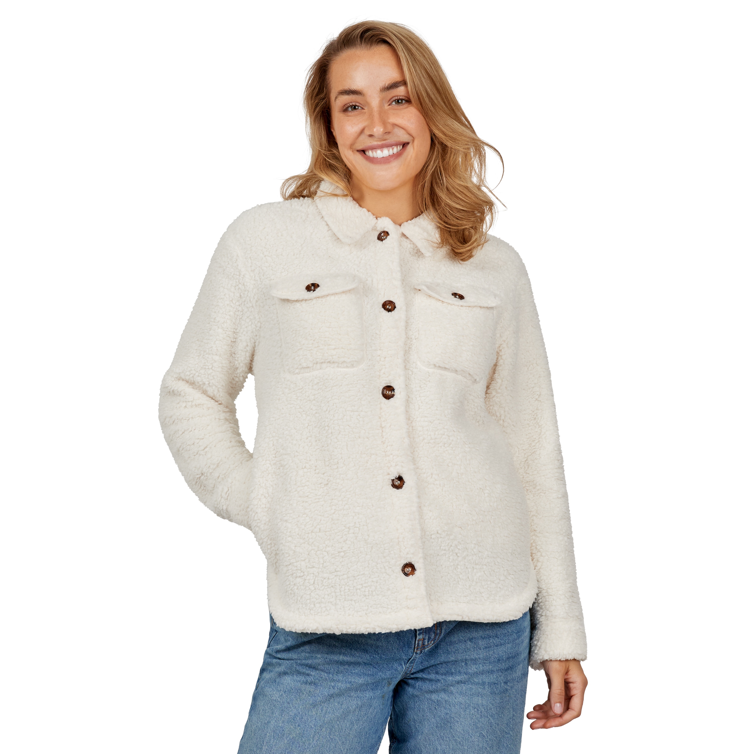 Free Country 547LOF3809-EAB-S Women's Cream Medium weight Fleece Shirt jacket (Small)