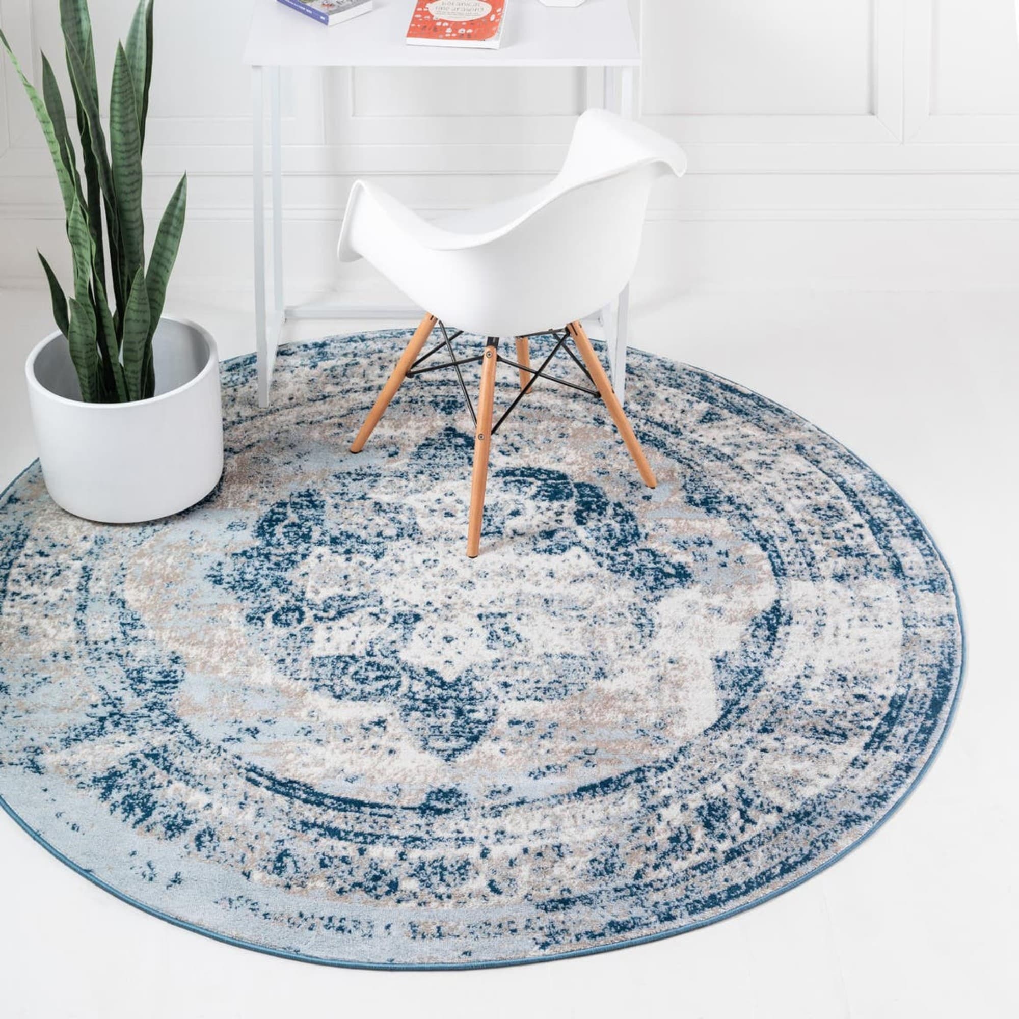 Unique Loom 3151855 Sofia 3 x 3 (ft) Loomed Polypropylene Blue Round Indoor Area rug