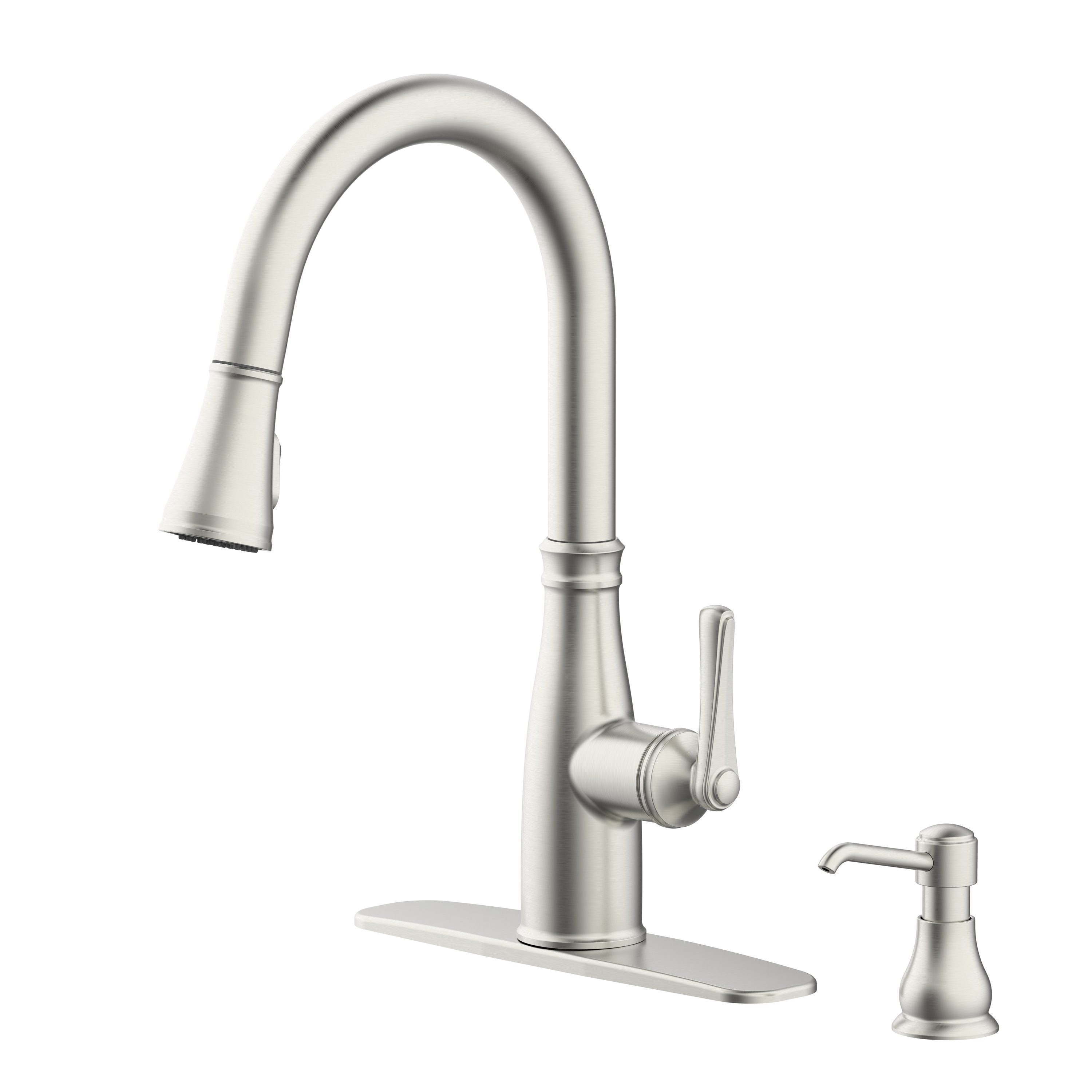 allen + roth Bryton Stainless Steel Single Handle Pull-down Kitchen Faucet  with Deck Plate in the Kitchen Faucets department at