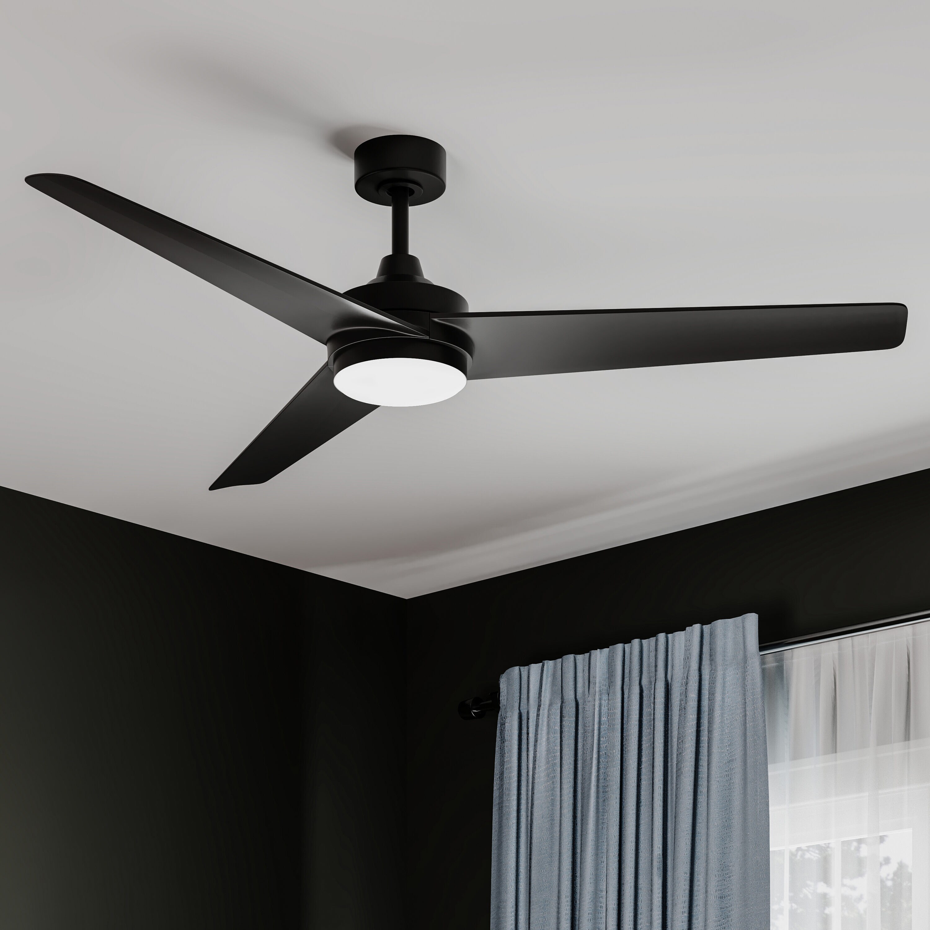 Progress Lighting Velto 60-in Matte Black with Matte Black Blades LED Smart Ceiling Fan With Light and Remote Control Included 3 -Blade