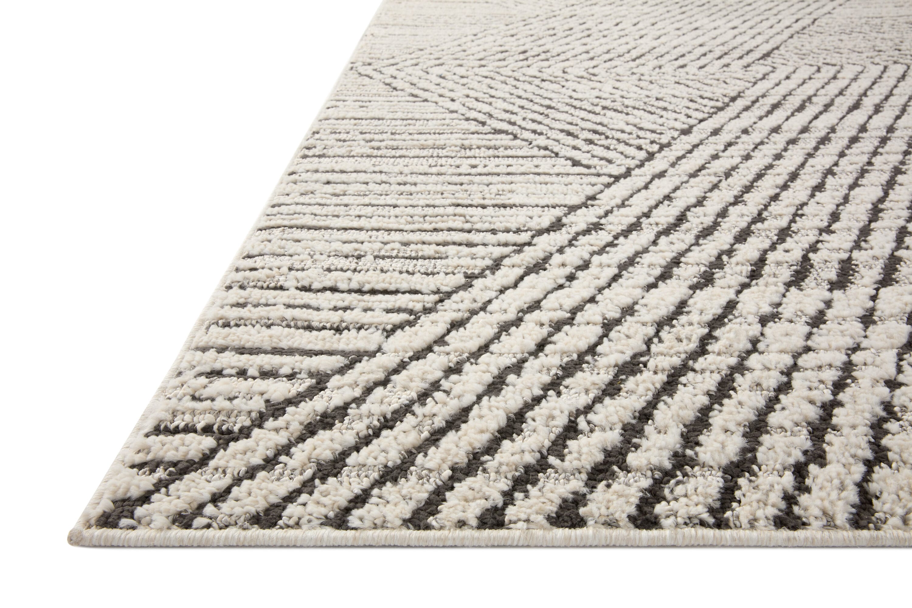 Charcoal and Ivory Geometric Wool Blend Runner Rug