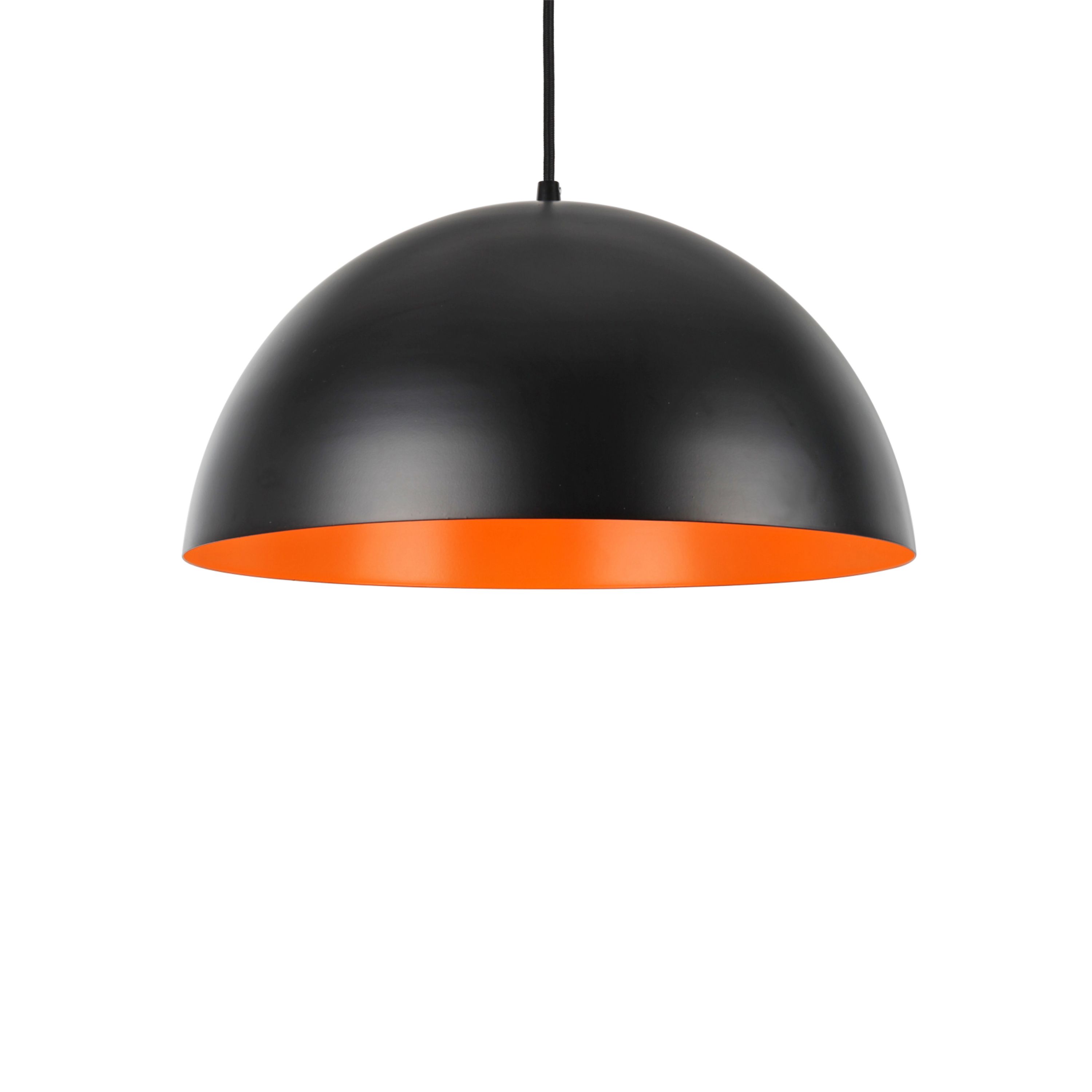 Matte Black and Orange Drum Pendant Light with Adjustable Cord