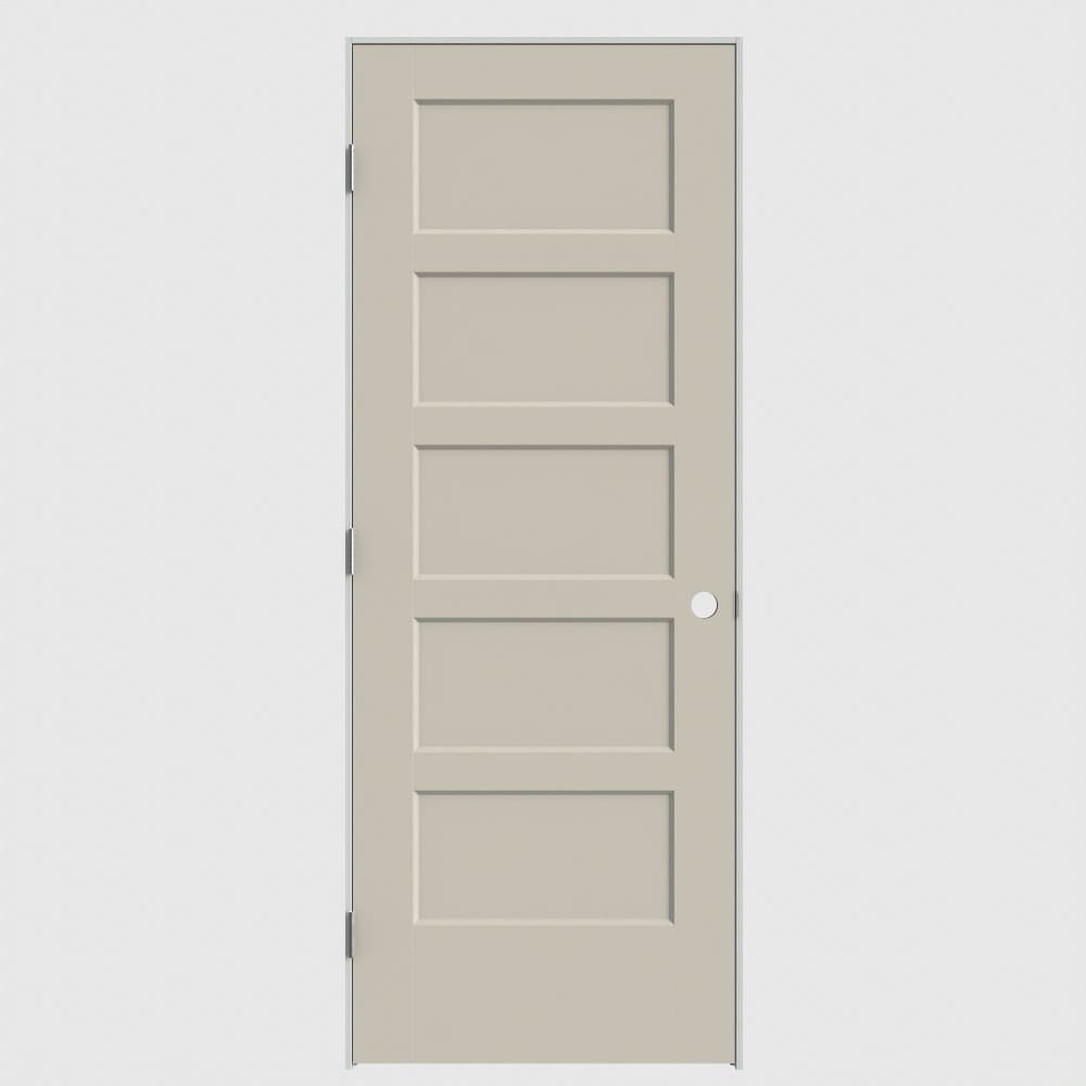 Masonite 640707 24-in x 80-in Cream N Sugar Solid core 5-panel square Left hand Smooth Primed Molded composite Flat Jamb Single Prehung Interior Door