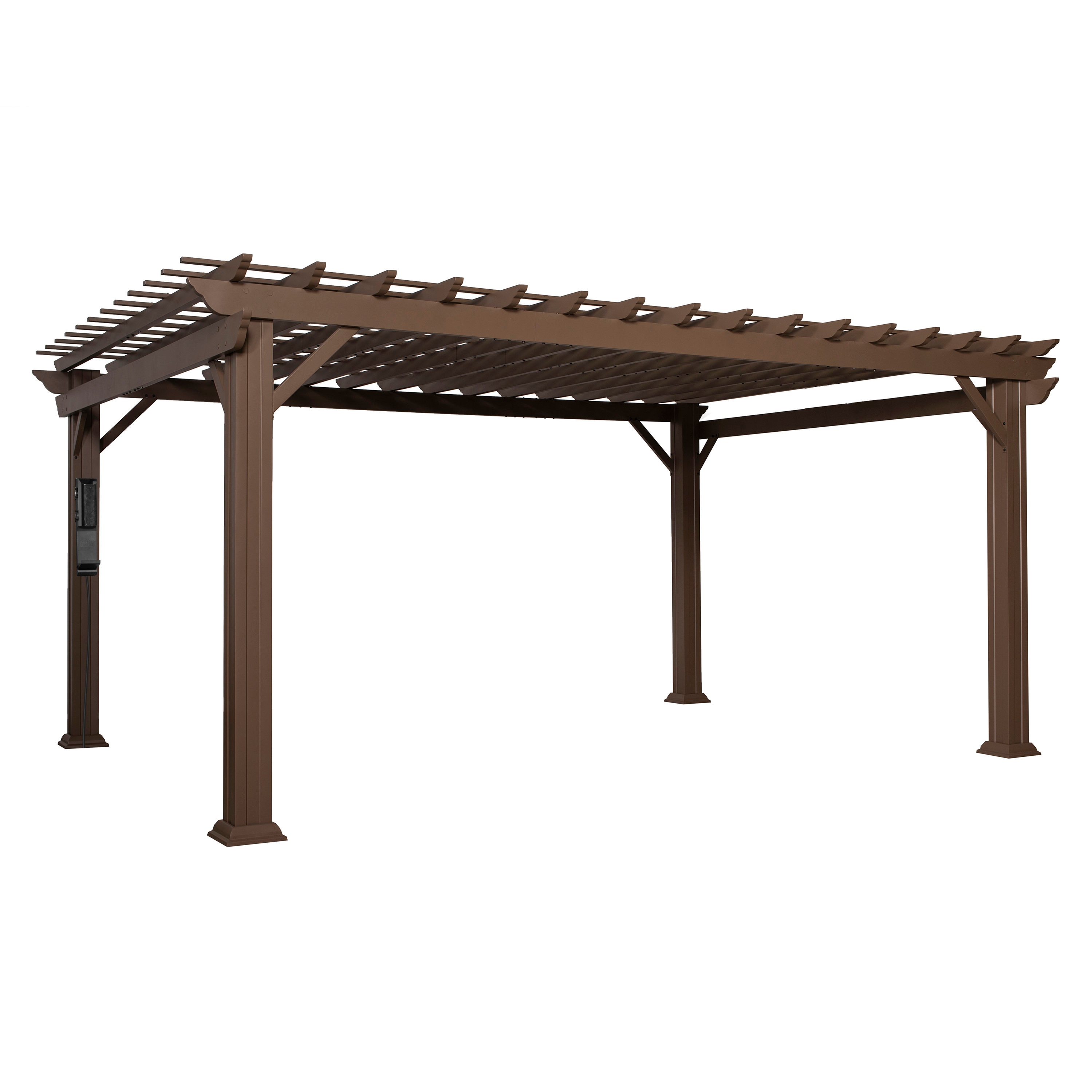 Besmettelijk Leraren dag plank Backyard Discovery 12-ft W x 16-ft L x 7-ft 10-3/4-in Brown Metal  Freestanding Pergola with Canopy at Lowes.com