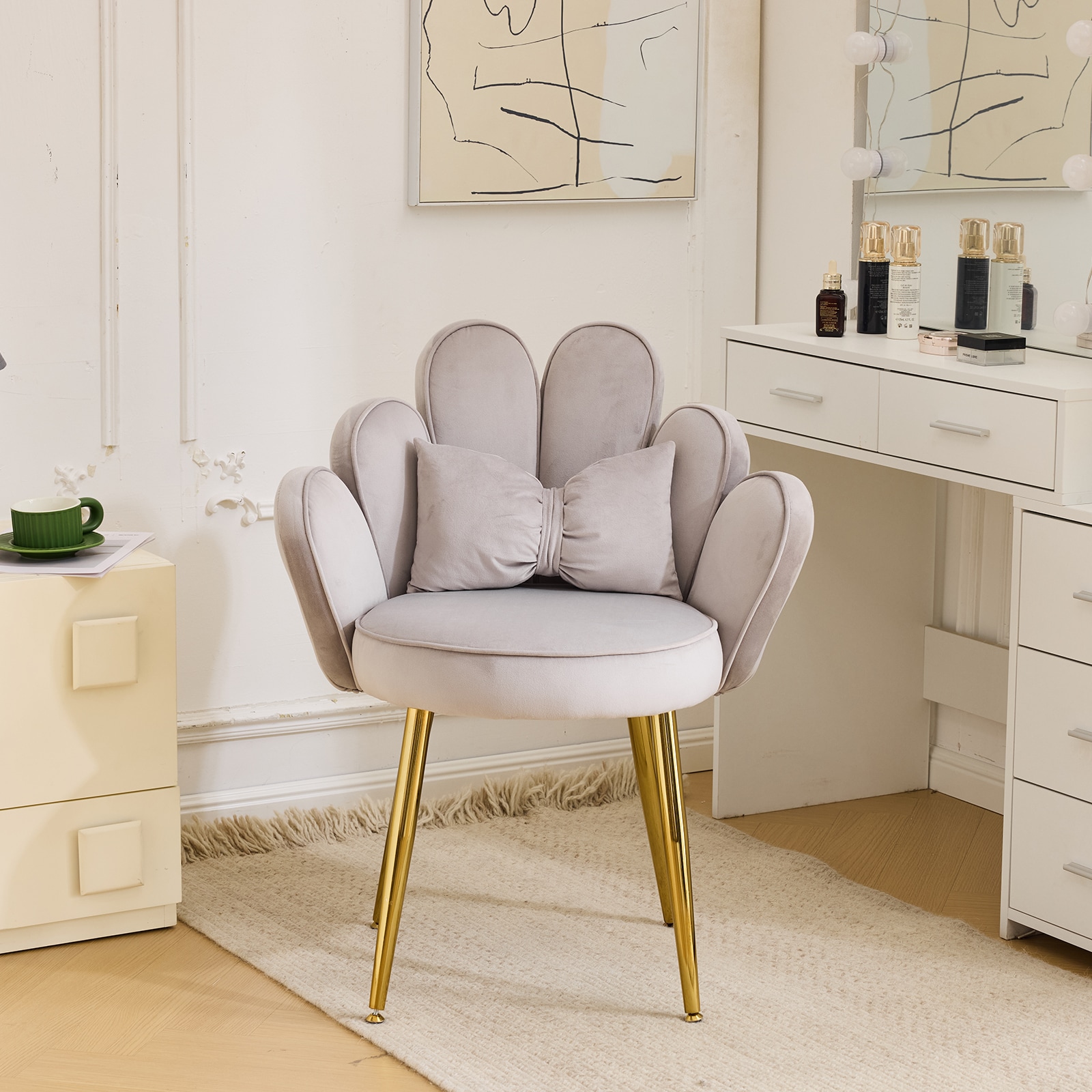Outopee LO1G98000258 Casual Gray Velvet Accent Chair
