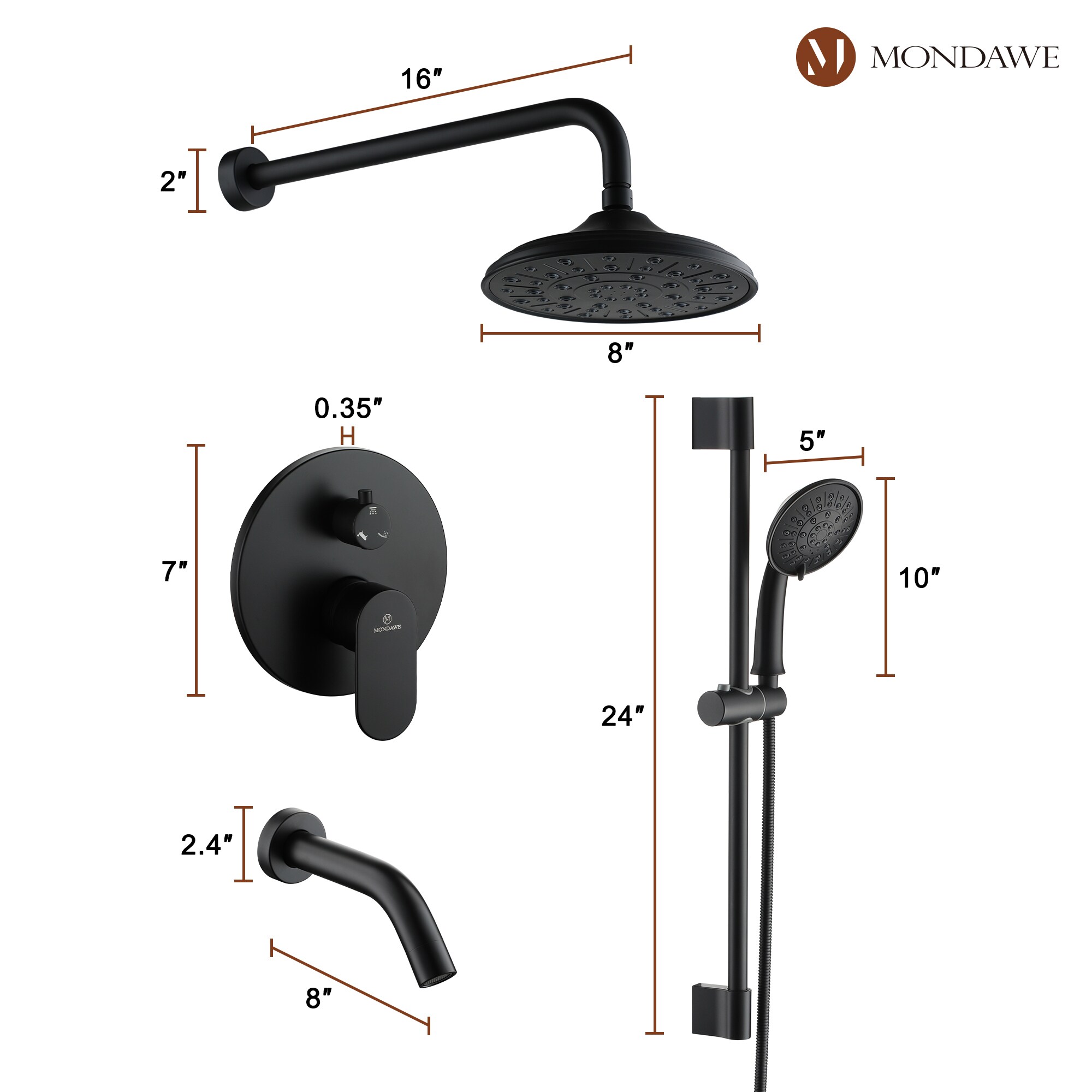 Mondawe MD-A3815-MB3 Showerhead-Bar-Panels - View #12