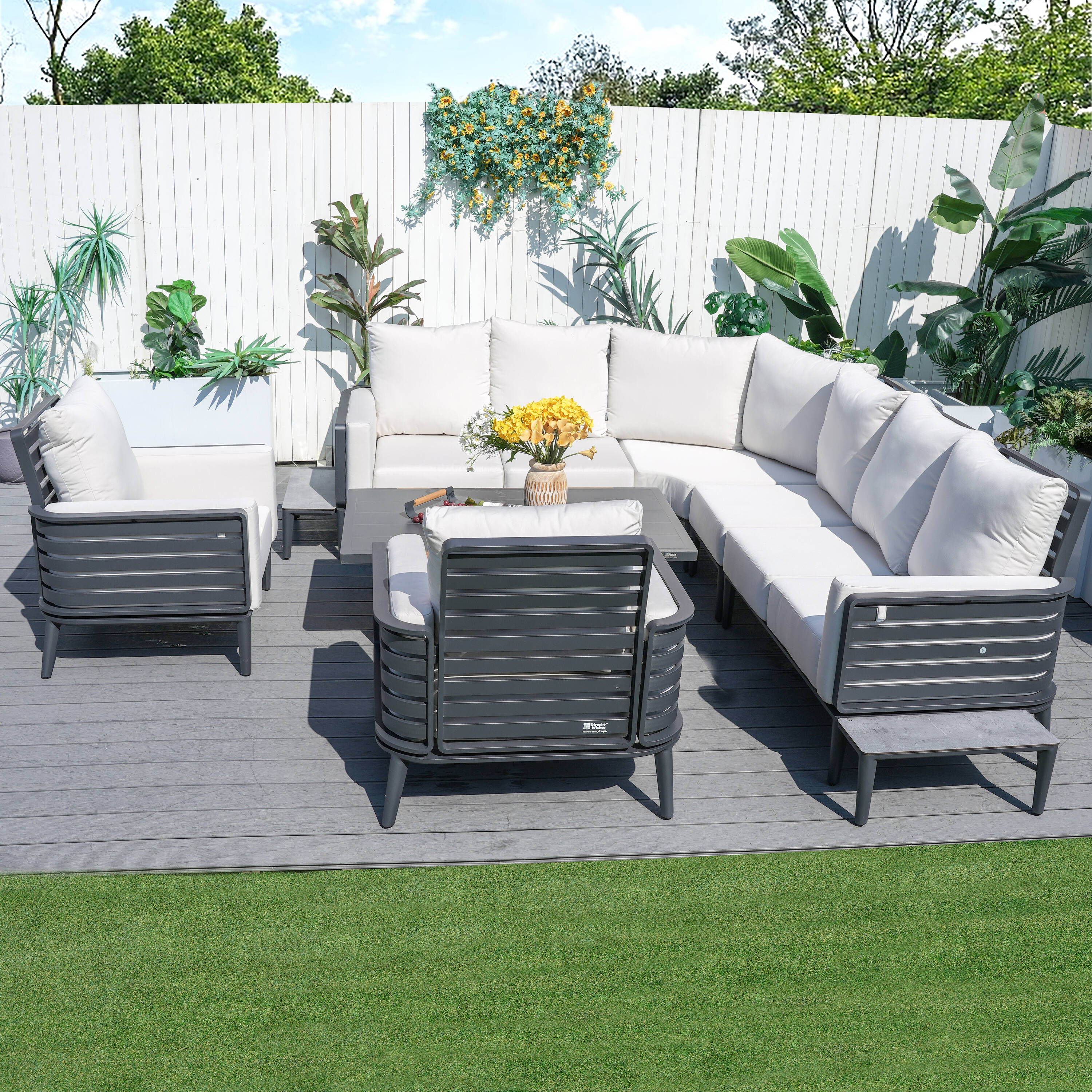 Direct Wicker DWG-2351ST&2337G 9 -Piece 4 Patio Sofa Conversation Set with White Cushions