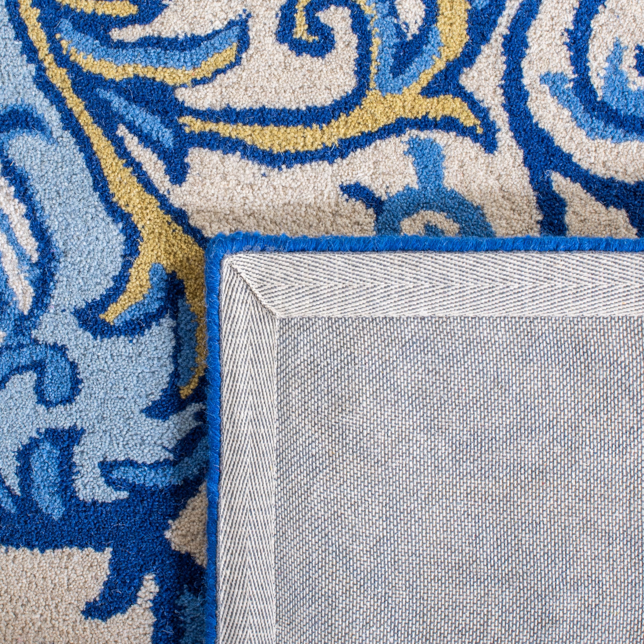 Empire Blue and Beige Hand-Tufted Wool Runner Rug