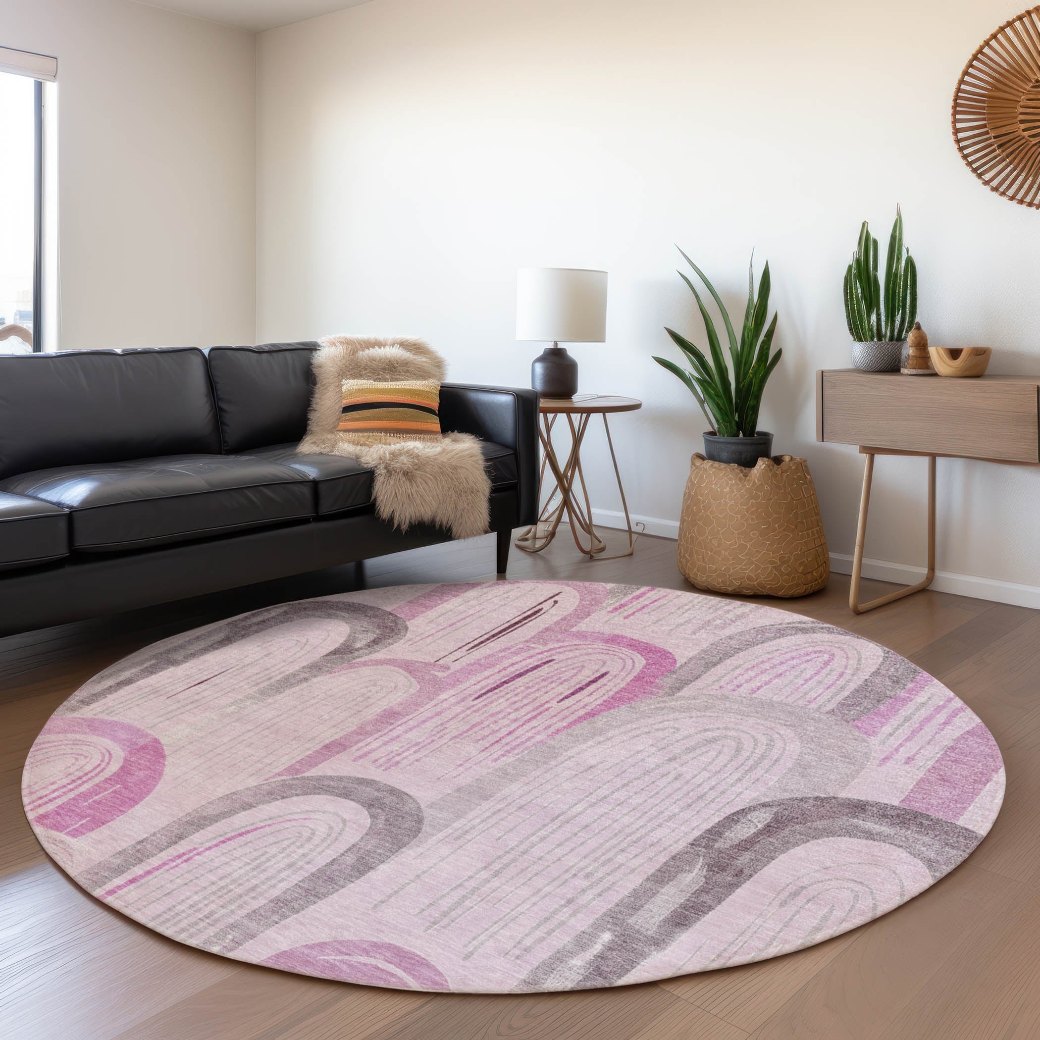 Addison Rugs ACN1592PI8RO Chantille ACN1592PI 8 x 8 (ft) Polyester Pink Round Indoor/Outdoor Geometric Machine washable Area rug