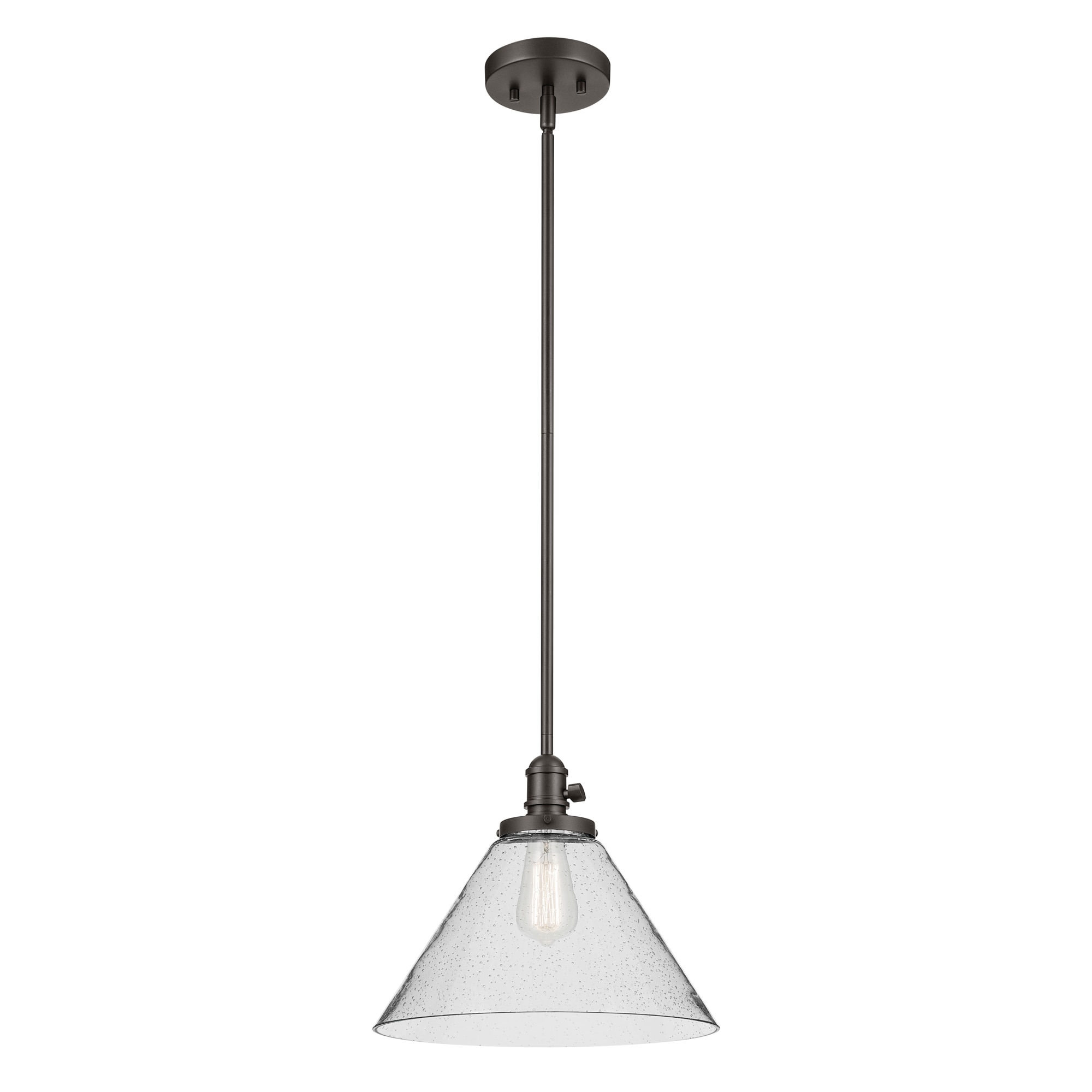 Kichler 43905OZ Avery 1 -Light Olde Bronze Industrial Seeded glass Cone Medium Hanging Pendant light