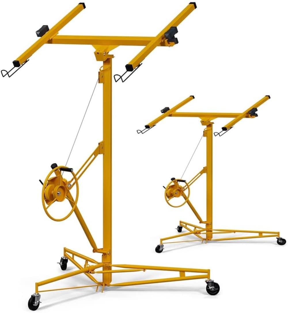 Qeetex LMY-PHO-14T9AUUN 16FT Heavy-Duty Drywall Hoist 150Lb 360° Arm Locking Wheels (Yellow)